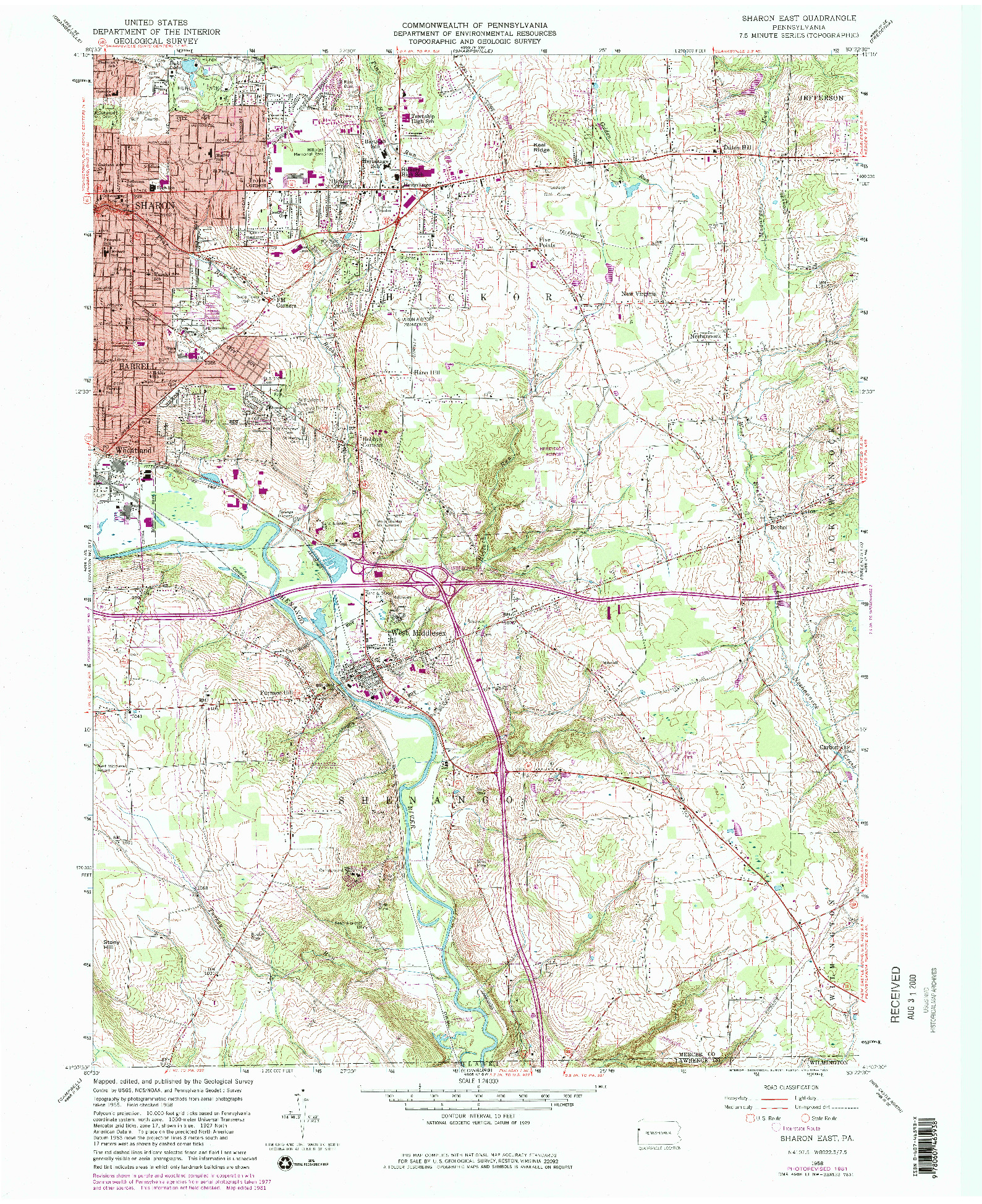 USGS 1:24000-SCALE QUADRANGLE FOR SHARON EAST, PA 1958