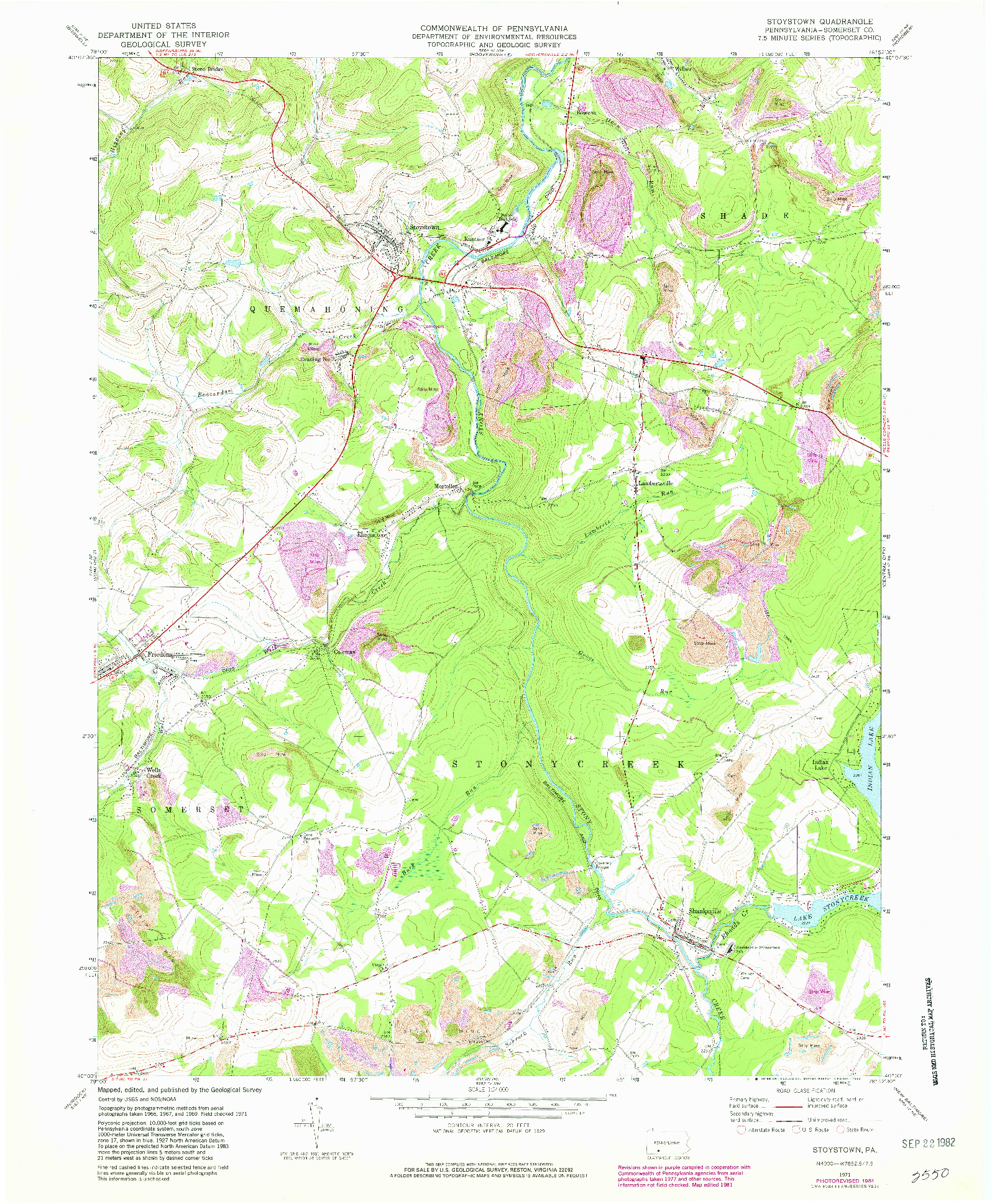 USGS 1:24000-SCALE QUADRANGLE FOR STOYSTOWN, PA 1971