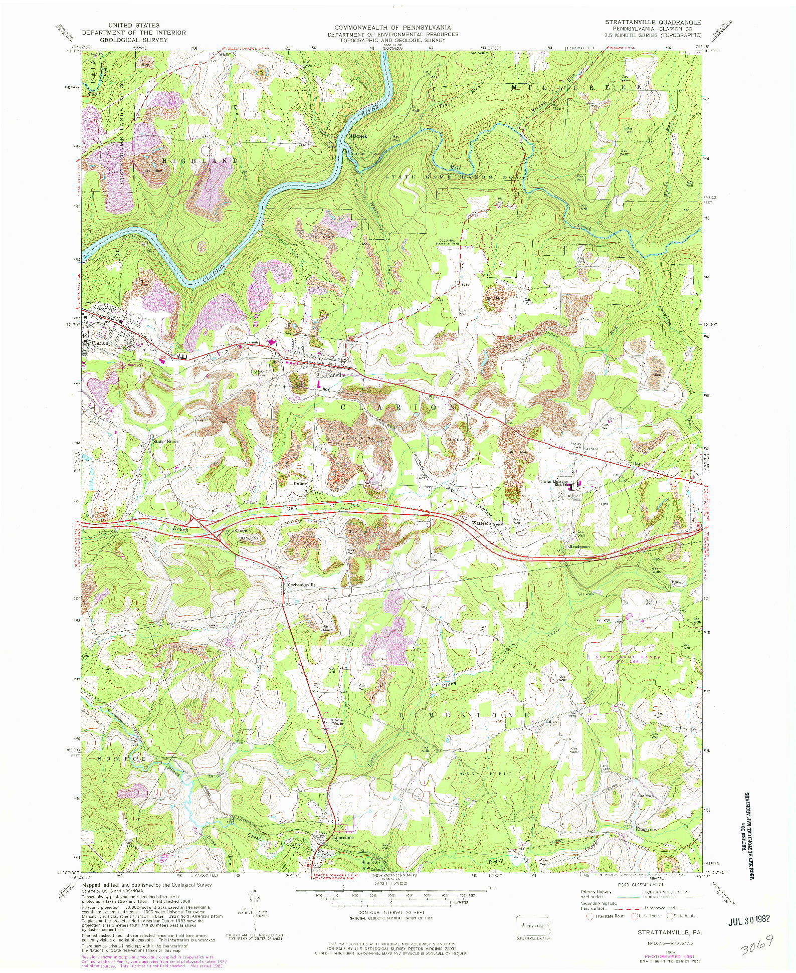 USGS 1:24000-SCALE QUADRANGLE FOR STRATTANVILLE, PA 1968