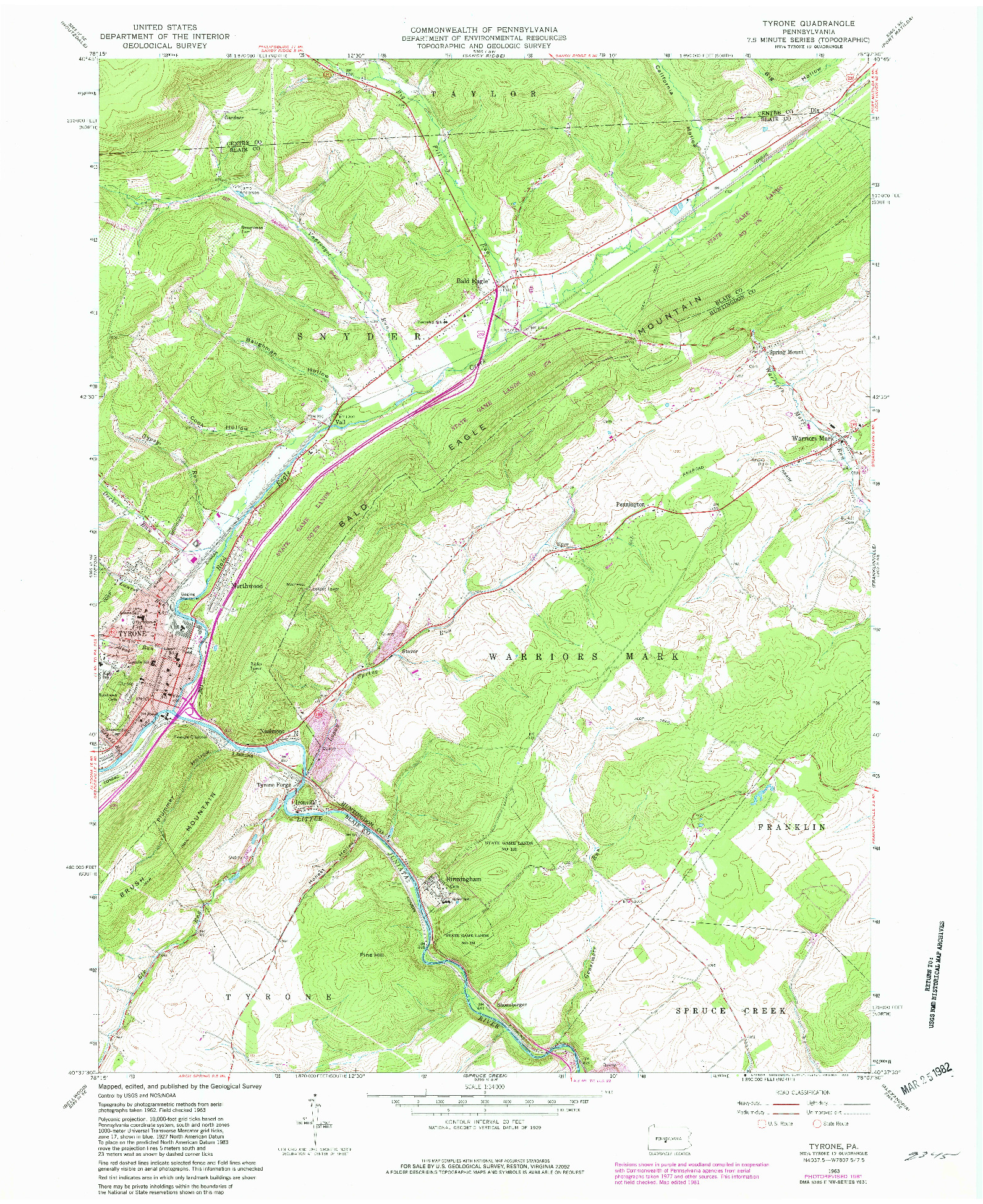 USGS 1:24000-SCALE QUADRANGLE FOR TYRONE, PA 1963