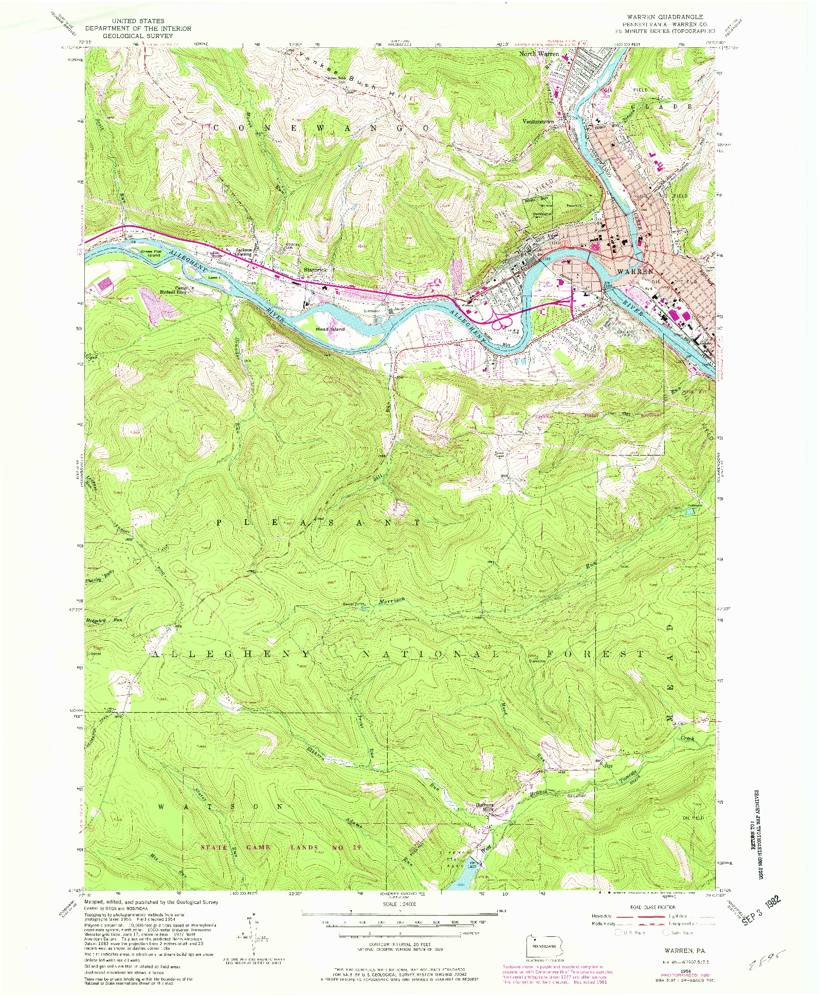 USGS 1:24000-SCALE QUADRANGLE FOR WARREN, PA 1954