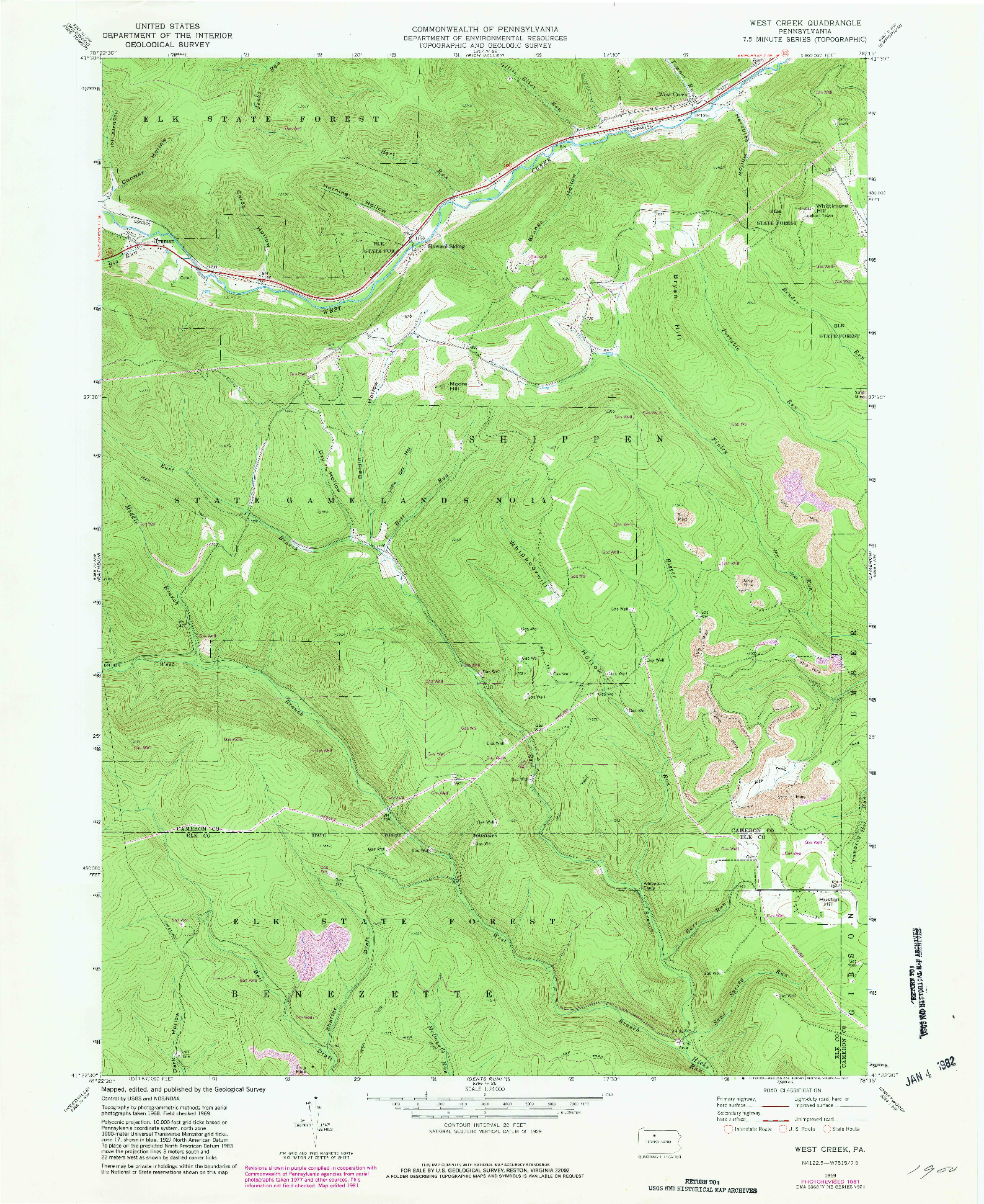 USGS 1:24000-SCALE QUADRANGLE FOR WEST CREEK, PA 1969