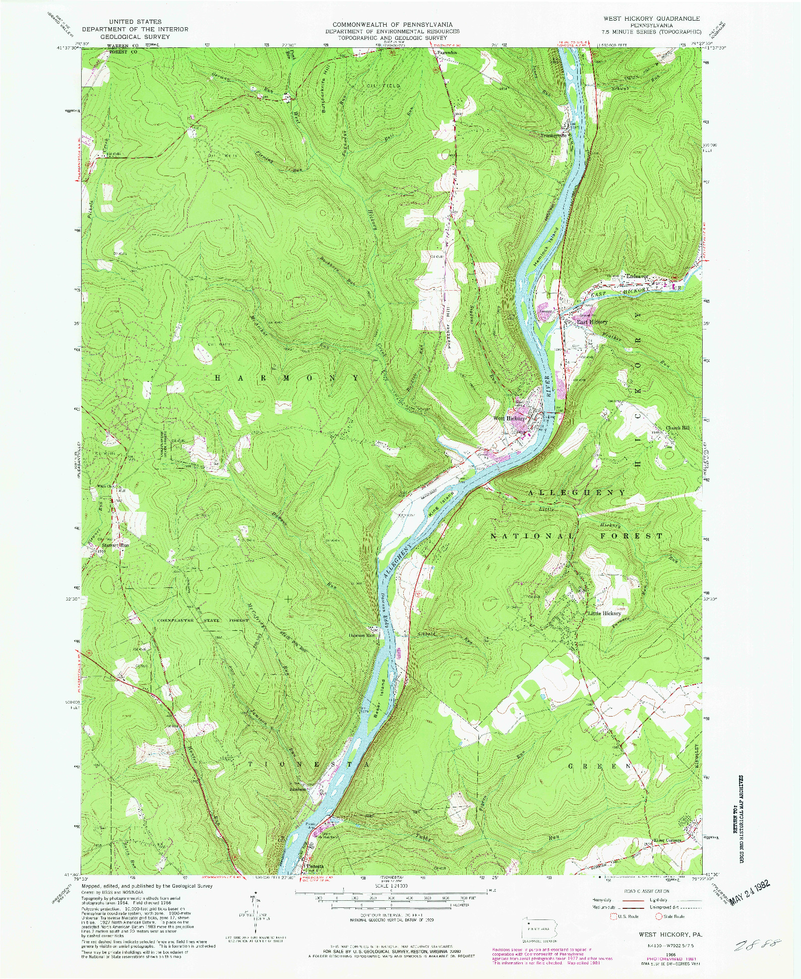 USGS 1:24000-SCALE QUADRANGLE FOR WEST HICKORY, PA 1966