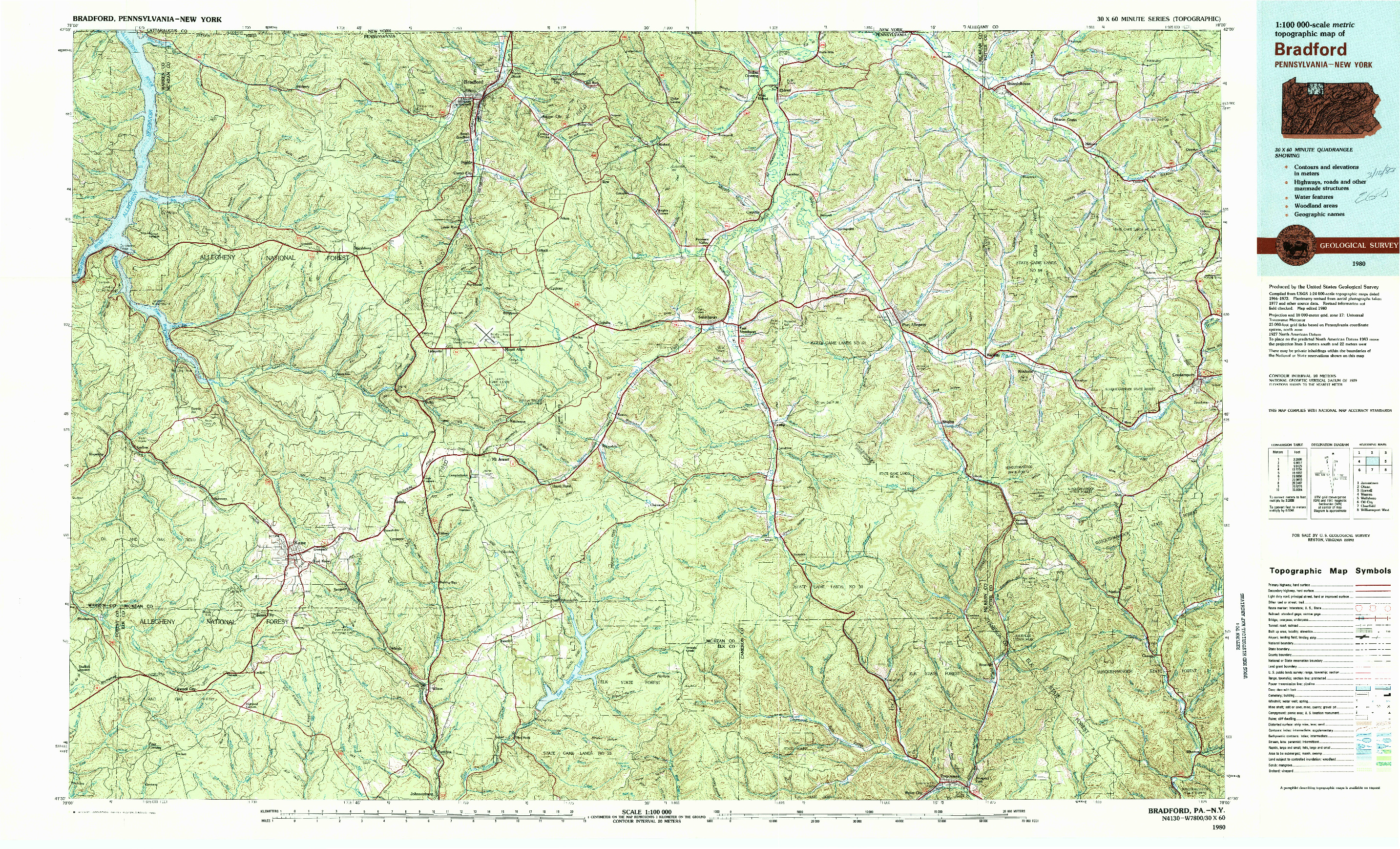 USGS 1:100000-SCALE QUADRANGLE FOR BRADFORD, PA 1980