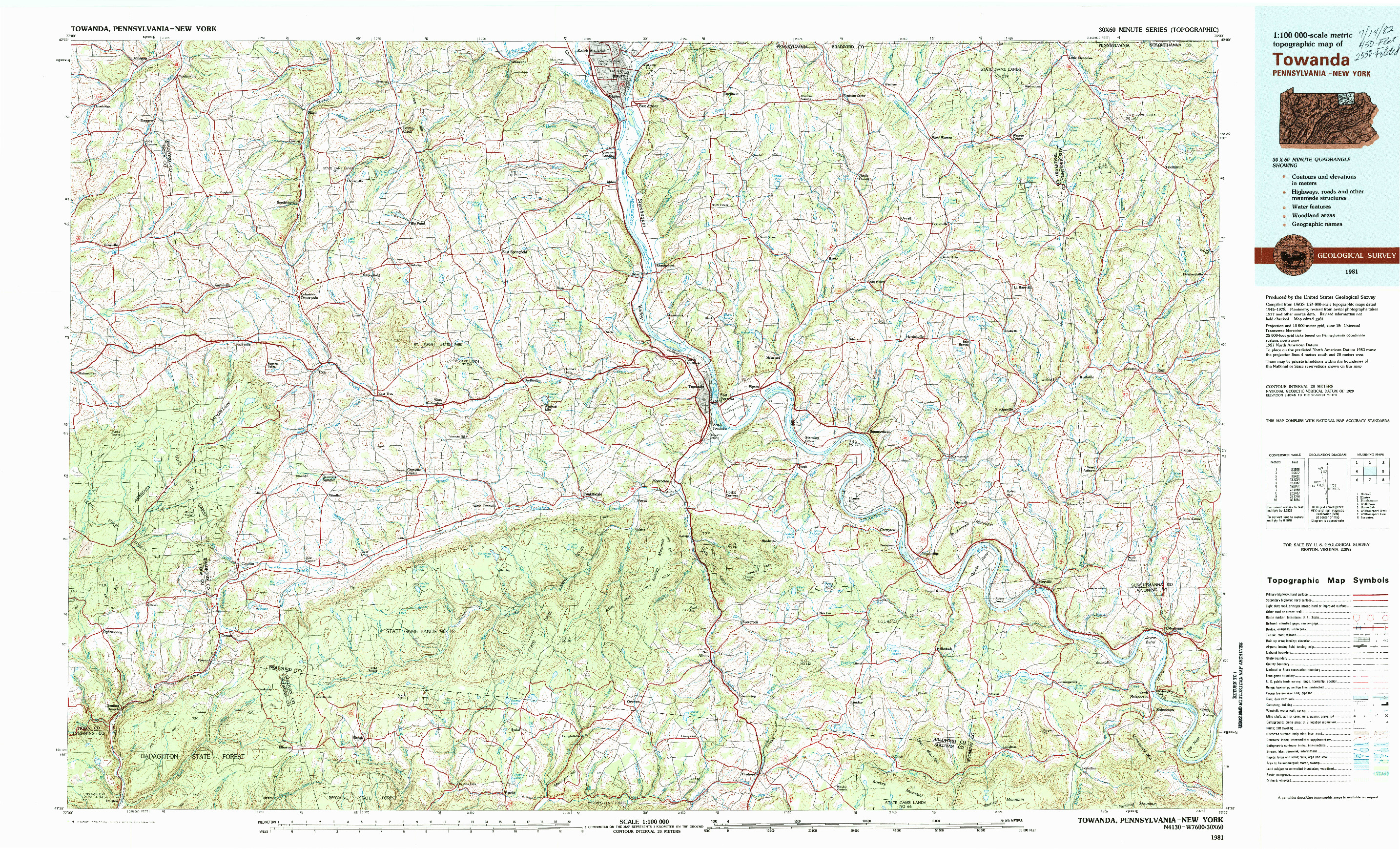 USGS 1:100000-SCALE QUADRANGLE FOR TOWANDA, PA 1981