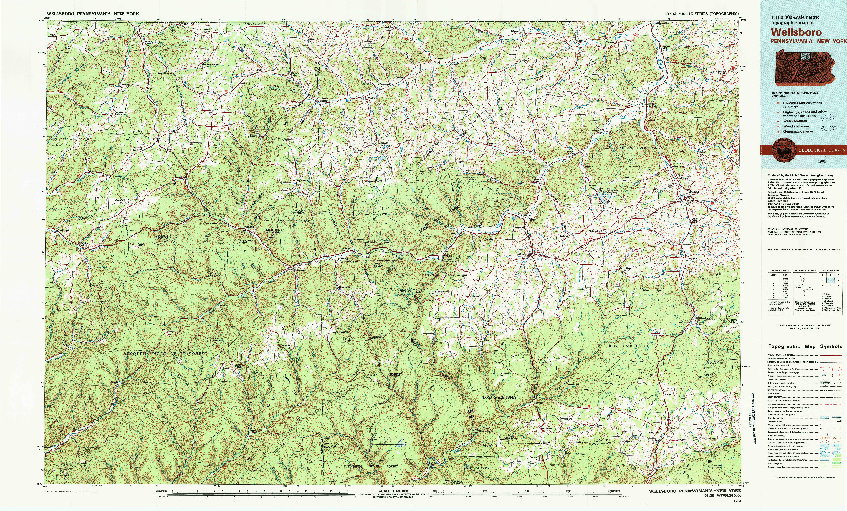 USGS 1:100000-SCALE QUADRANGLE FOR WELLSBORO, PA 1981