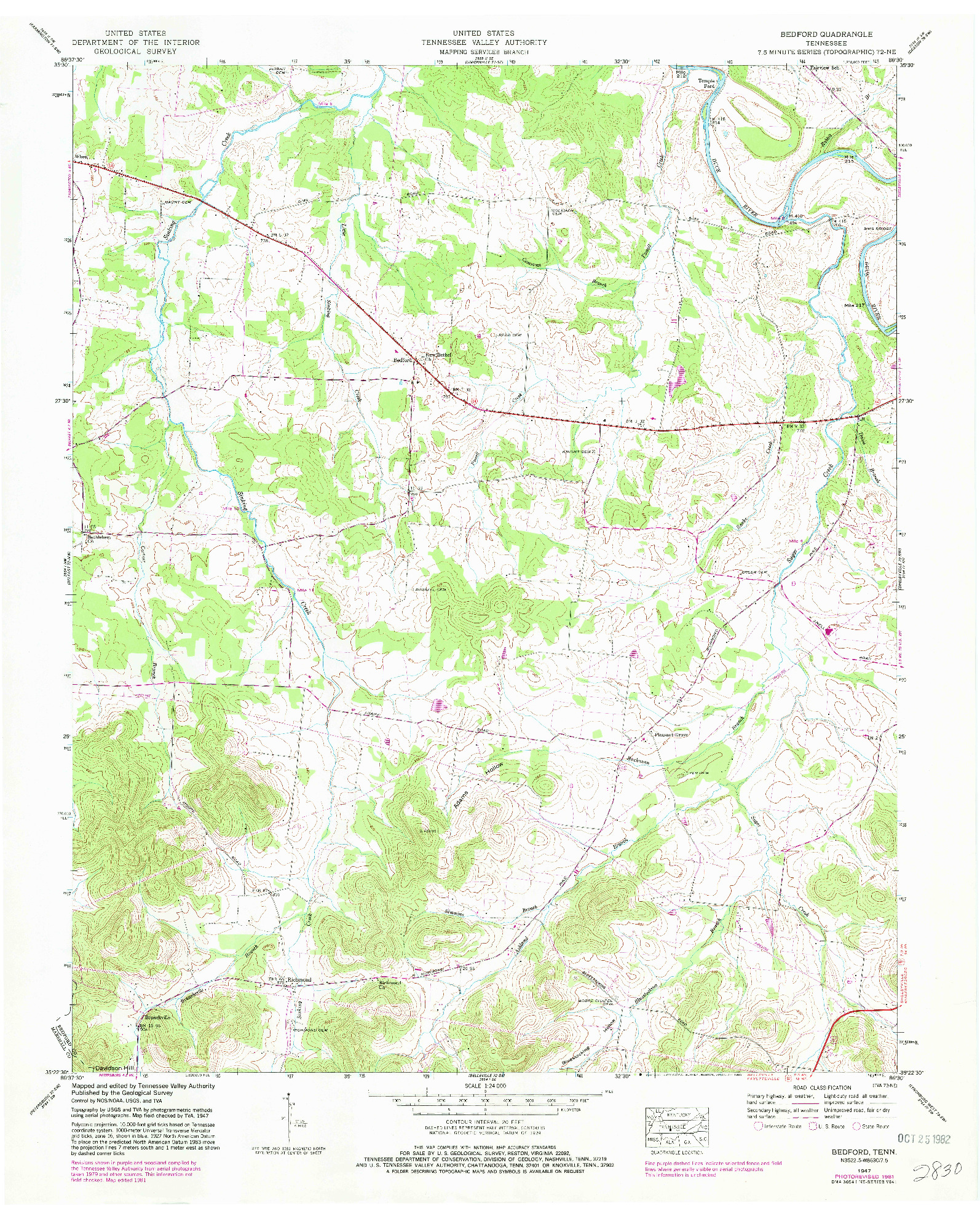 USGS 1:24000-SCALE QUADRANGLE FOR BEDFORD, TN 1947