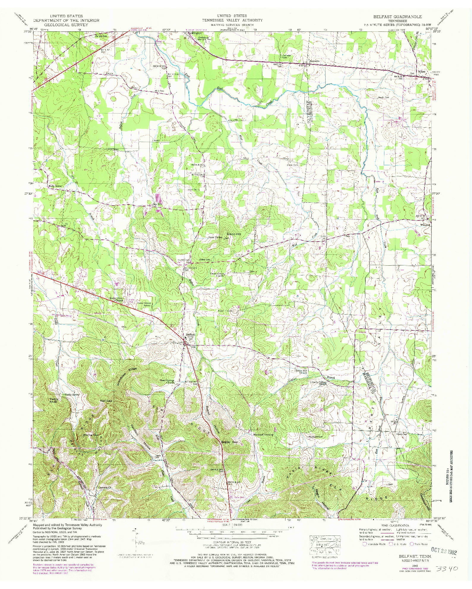USGS 1:24000-SCALE QUADRANGLE FOR BELFAST, TN 1949