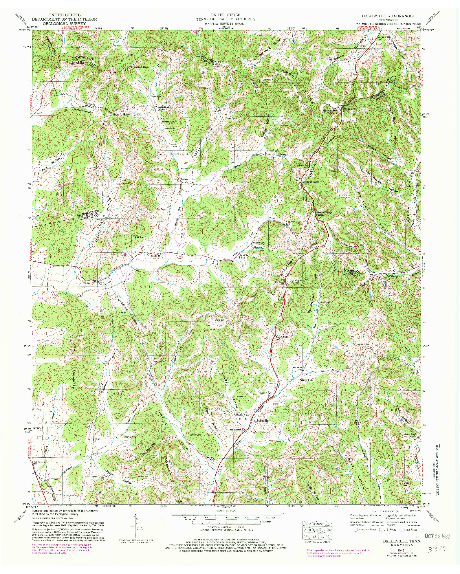 USGS 1:24000-SCALE QUADRANGLE FOR BELLEVILLE, TN 1949