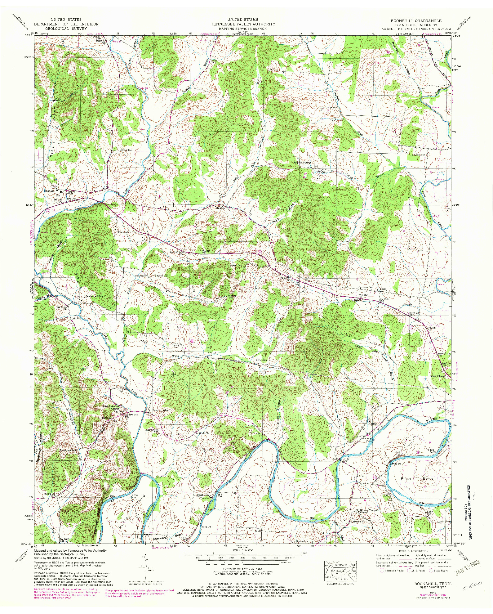 USGS 1:24000-SCALE QUADRANGLE FOR BOONSHILL, TN 1949