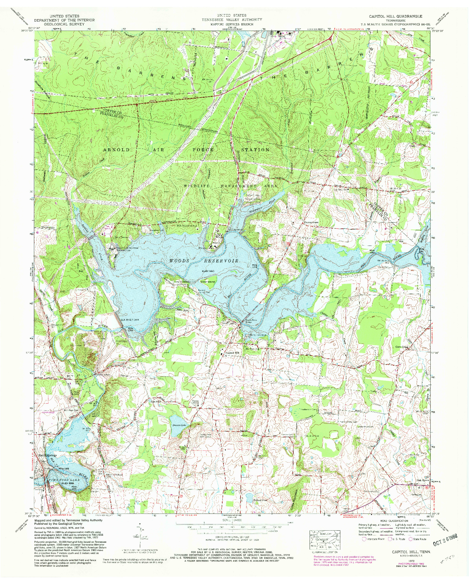 USGS 1:24000-SCALE QUADRANGLE FOR CAPITOL HILL, TN 1972