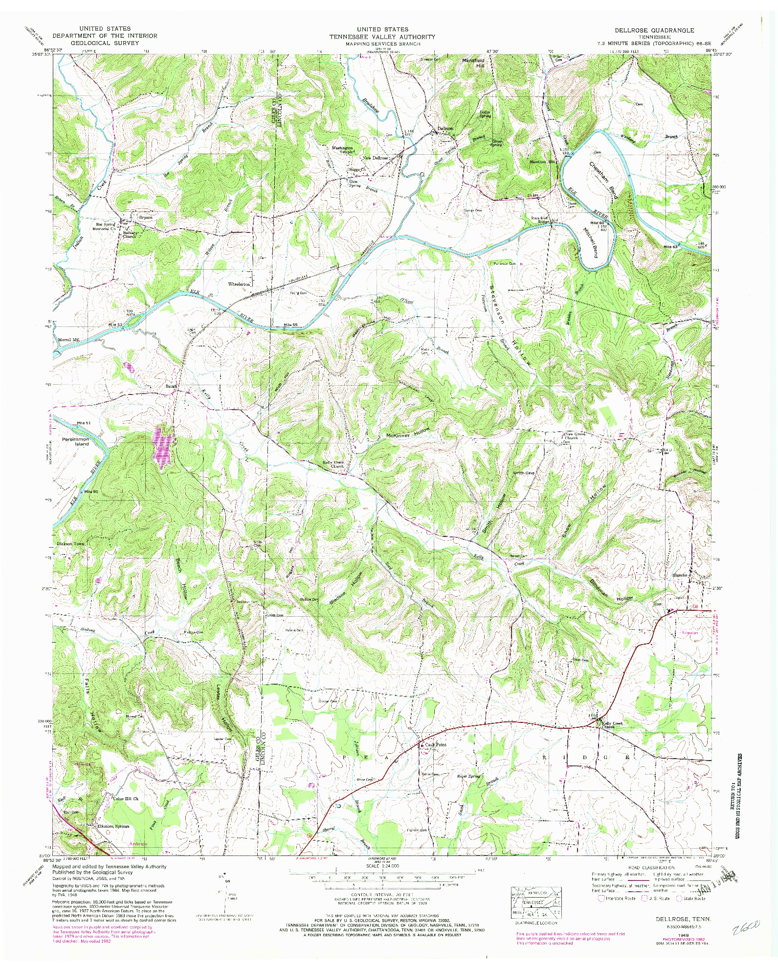 USGS 1:24000-SCALE QUADRANGLE FOR DELLROSE, TN 1948