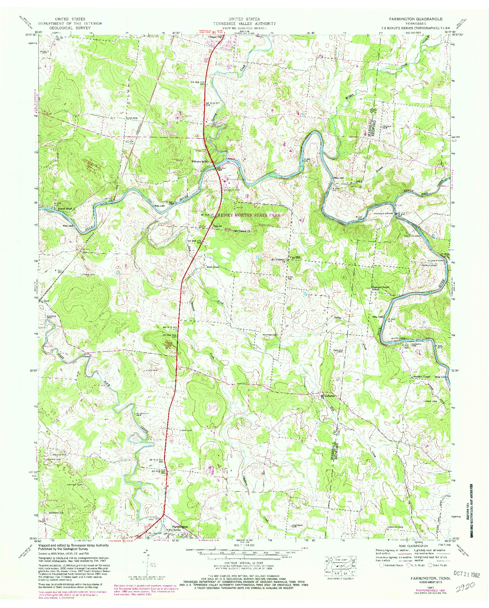 USGS 1:24000-SCALE QUADRANGLE FOR FARMINGTON, TN 1947