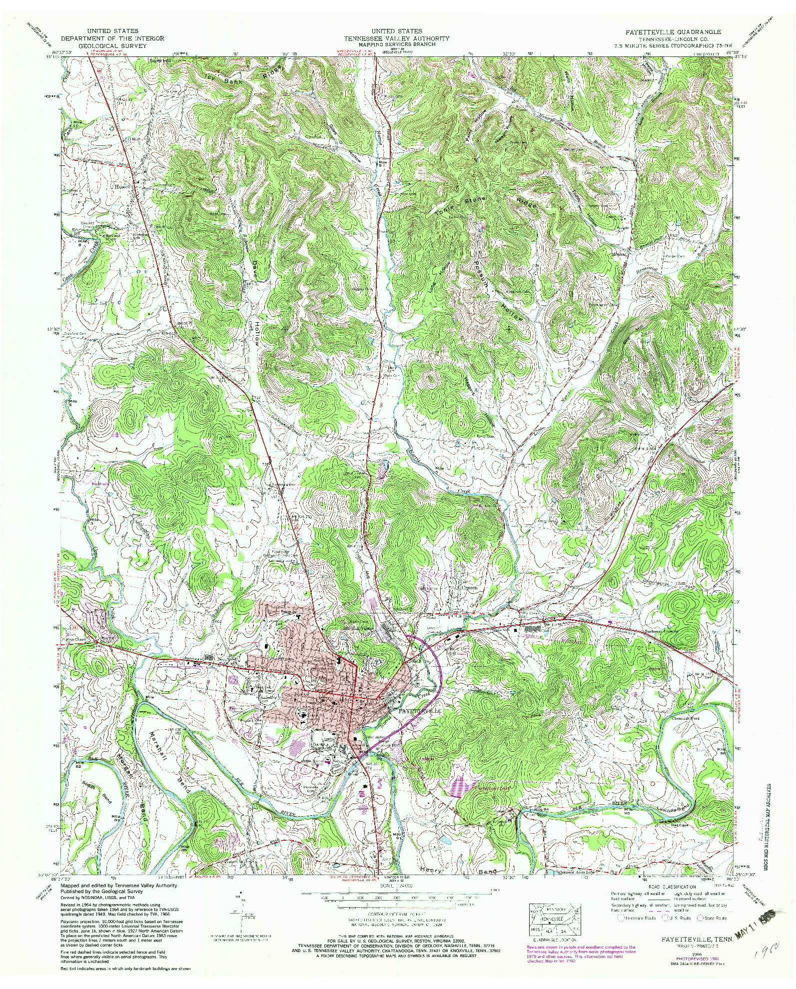 USGS 1:24000-SCALE QUADRANGLE FOR FAYETTEVILLE, TN 1966