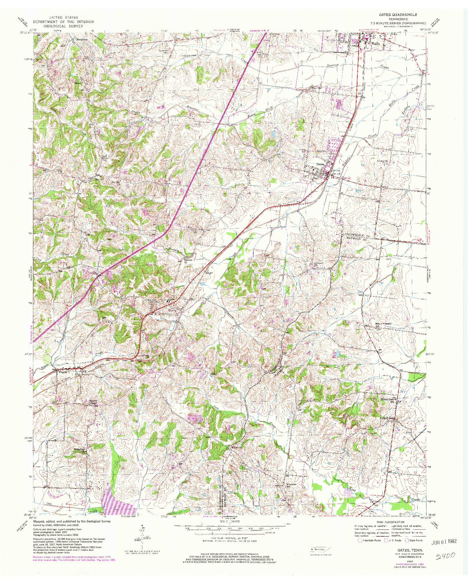 USGS 1:24000-SCALE QUADRANGLE FOR GATES, TN 1952