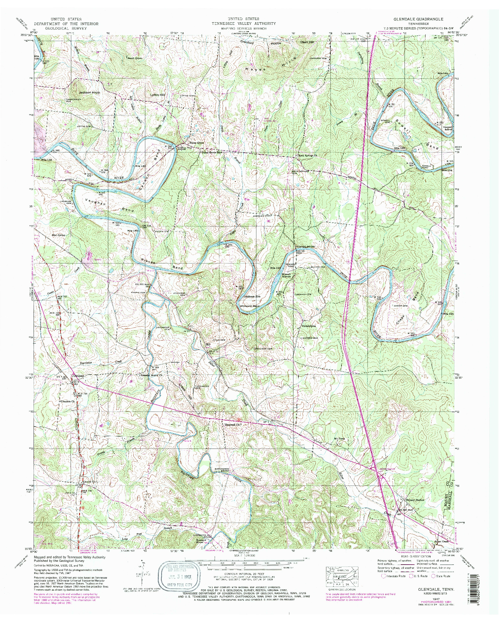 USGS 1:24000-SCALE QUADRANGLE FOR GLENDALE, TN 1947