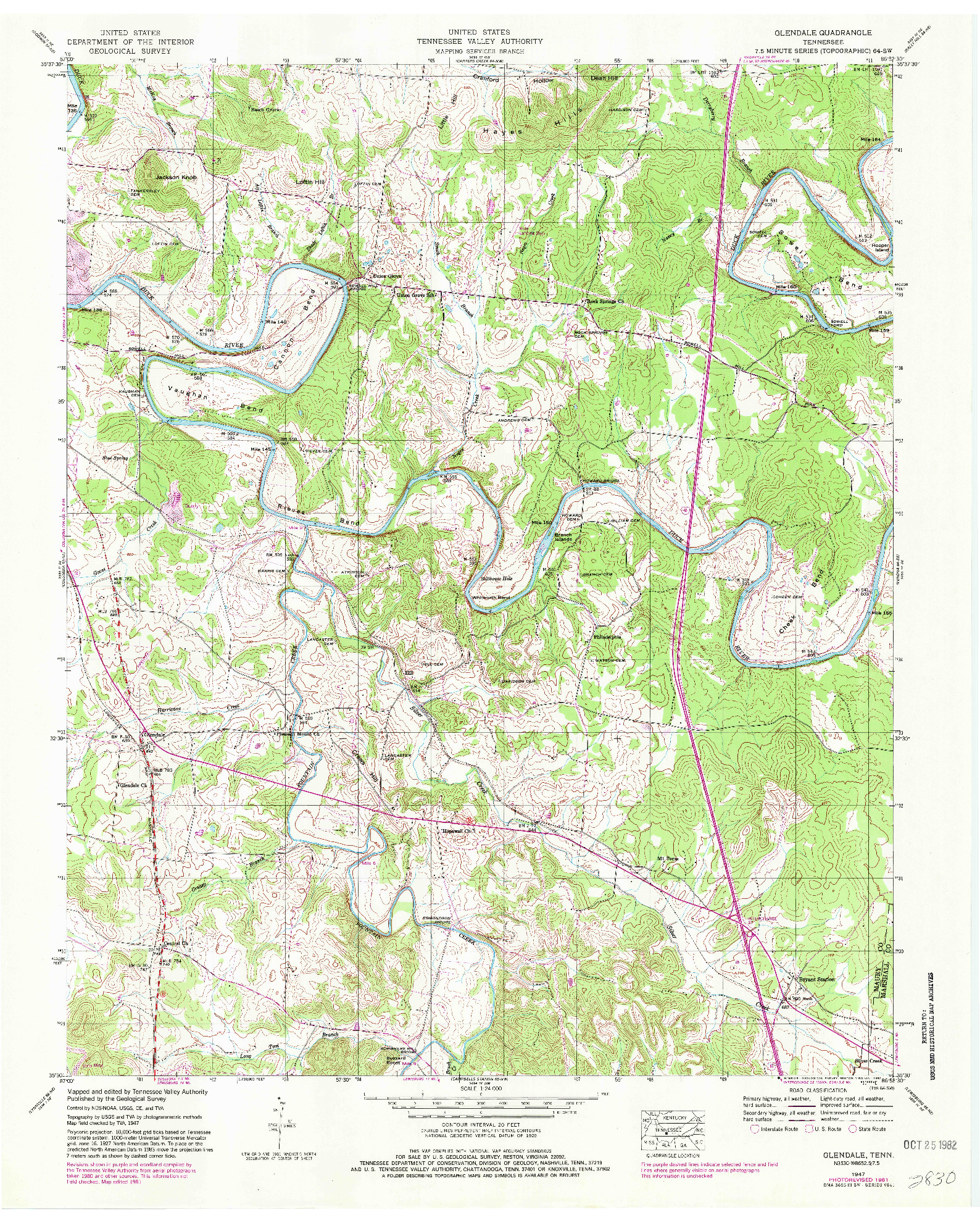 USGS 1:24000-SCALE QUADRANGLE FOR GLENDALE, TN 1947