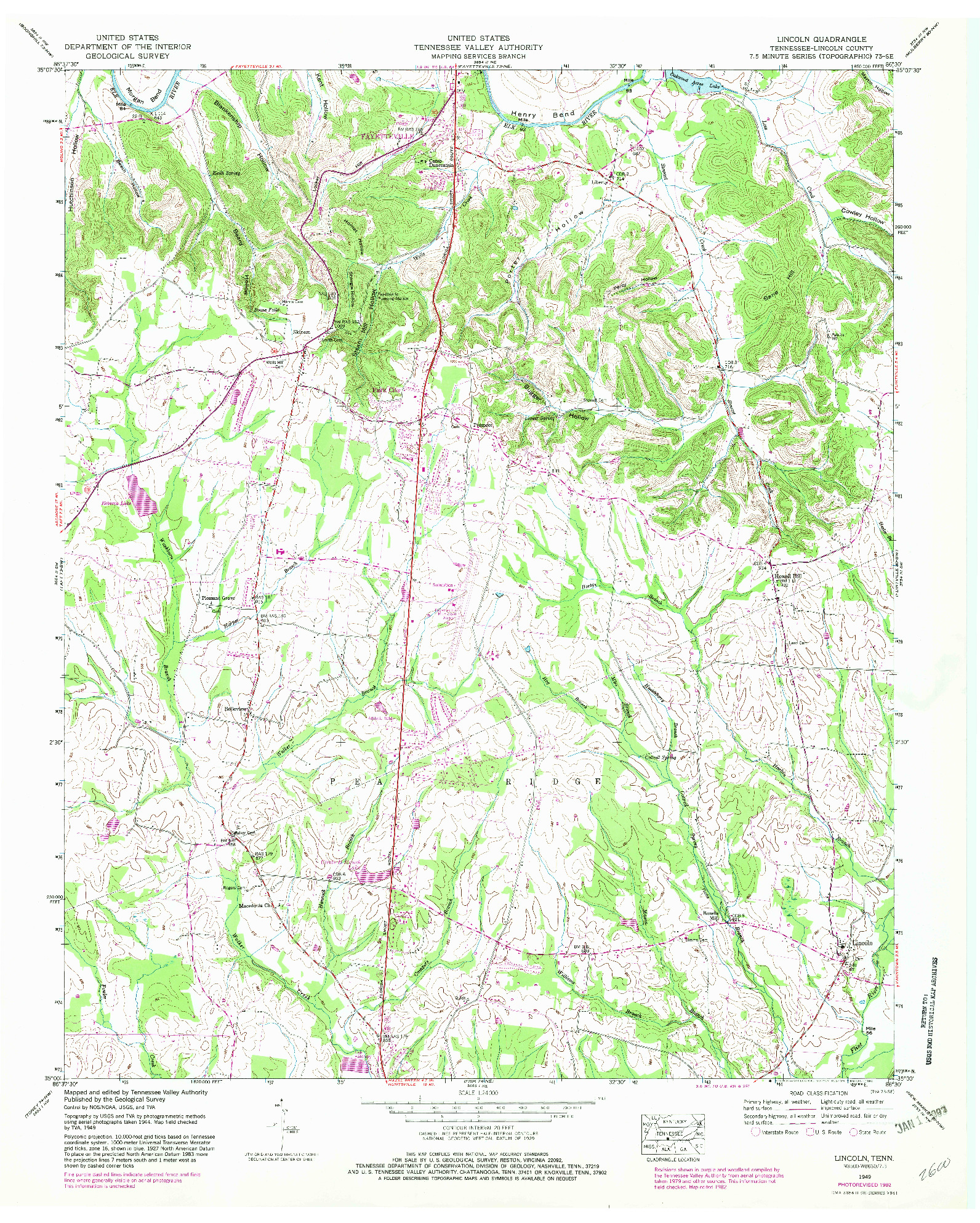 USGS 1:24000-SCALE QUADRANGLE FOR LINCOLN, TN 1949