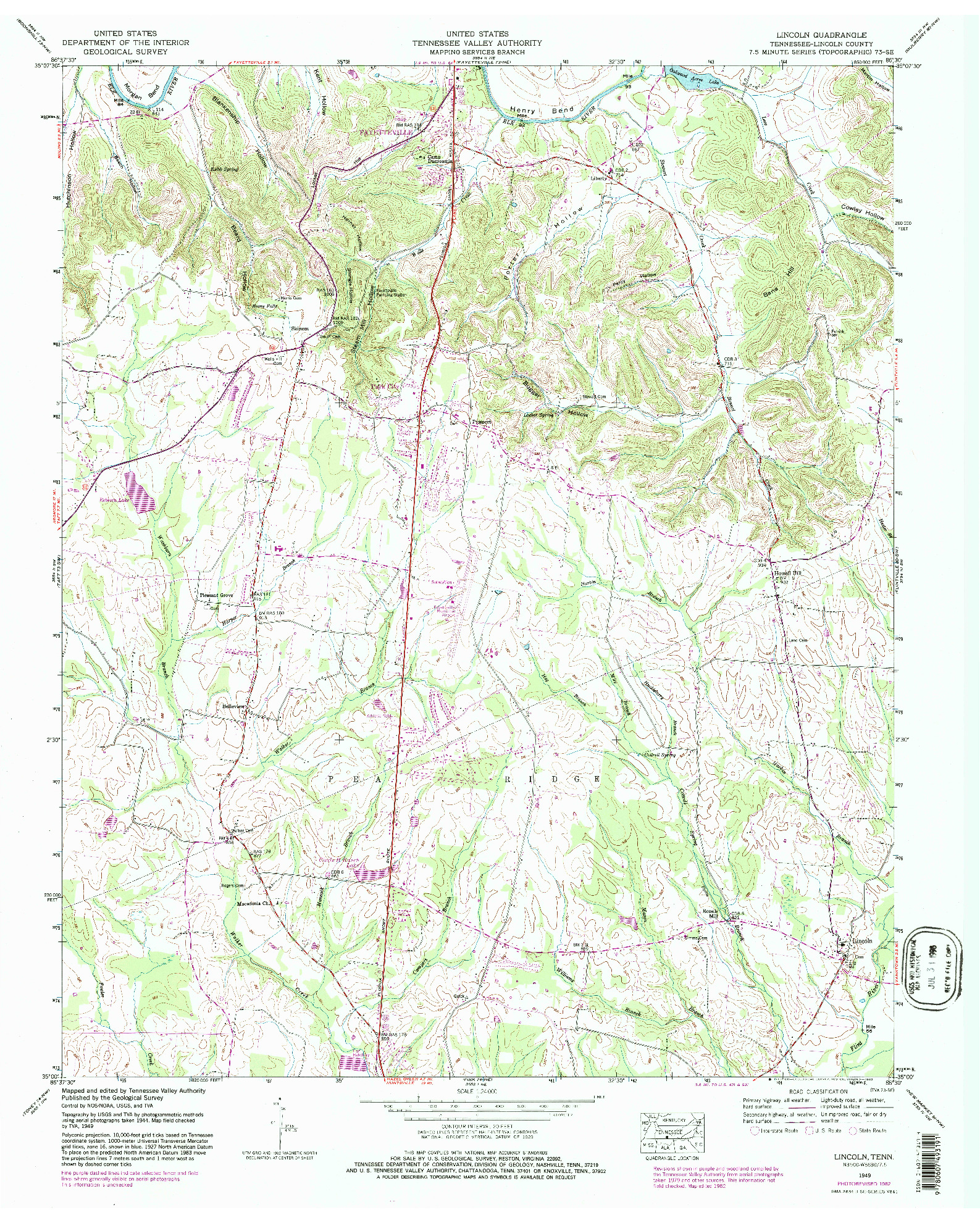 USGS 1:24000-SCALE QUADRANGLE FOR LINCOLN, TN 1949