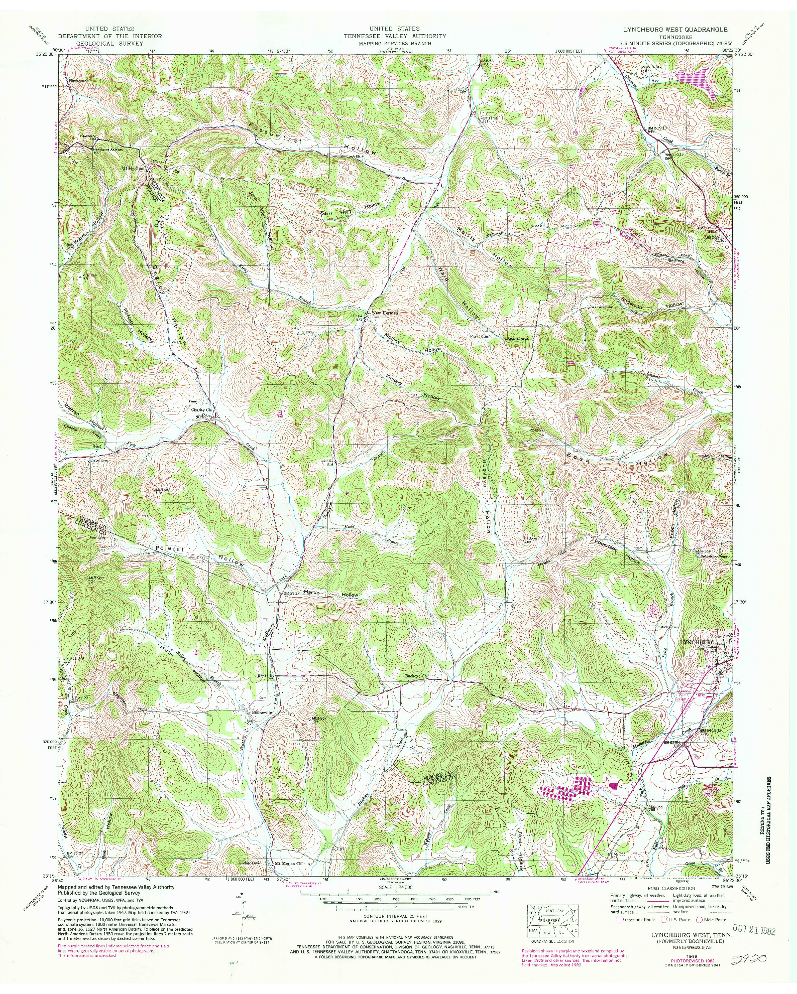 USGS 1:24000-SCALE QUADRANGLE FOR LYNCHBURG WEST, TN 1949