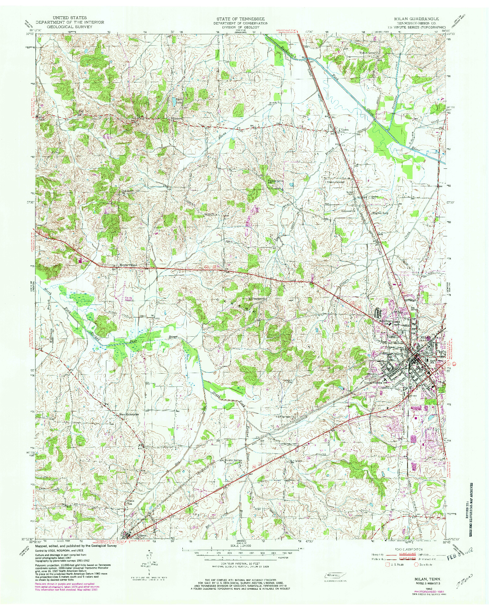 USGS 1:24000-SCALE QUADRANGLE FOR MILAN, TN 1952
