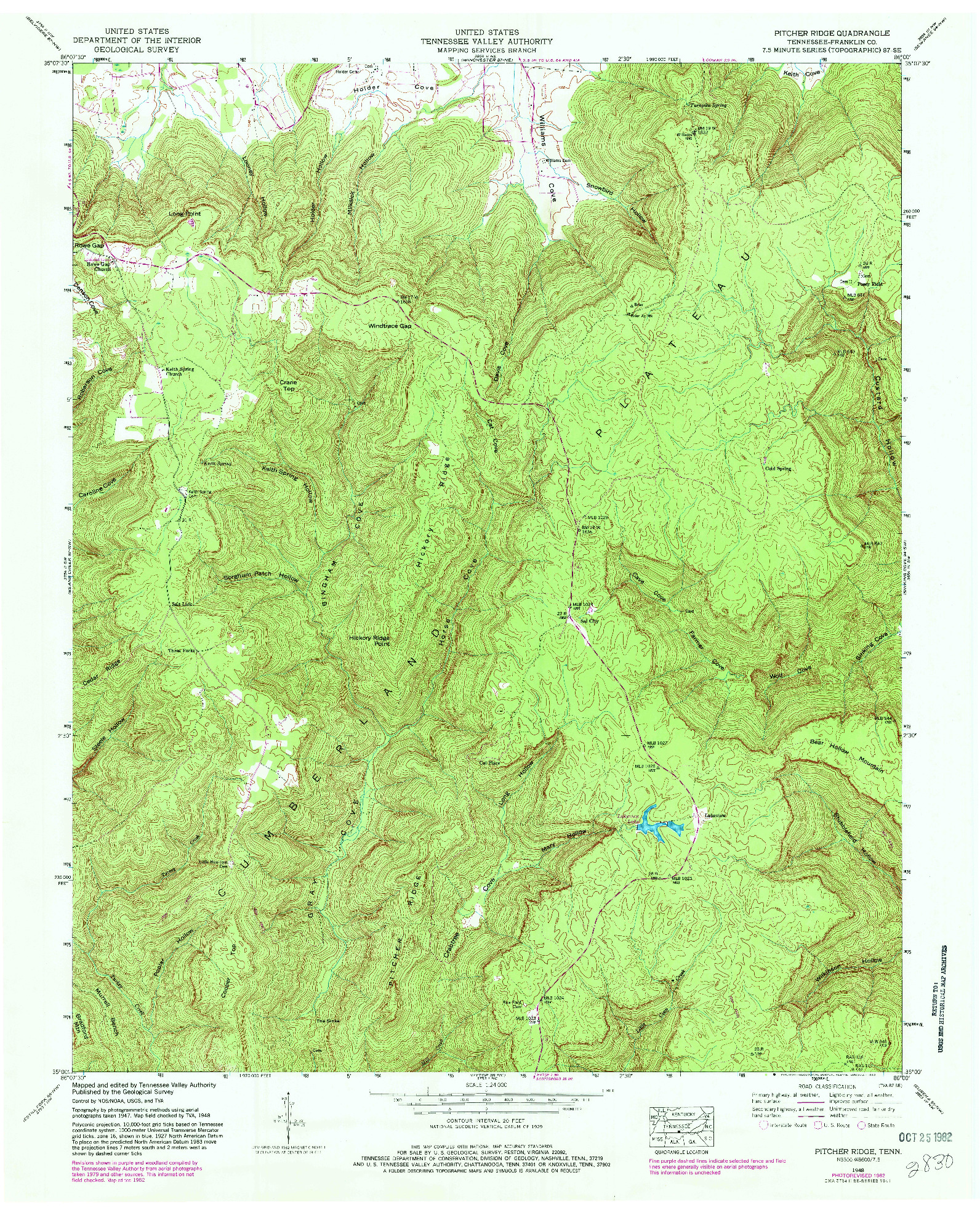 USGS 1:24000-SCALE QUADRANGLE FOR PITCHER RIDGE, TN 1948