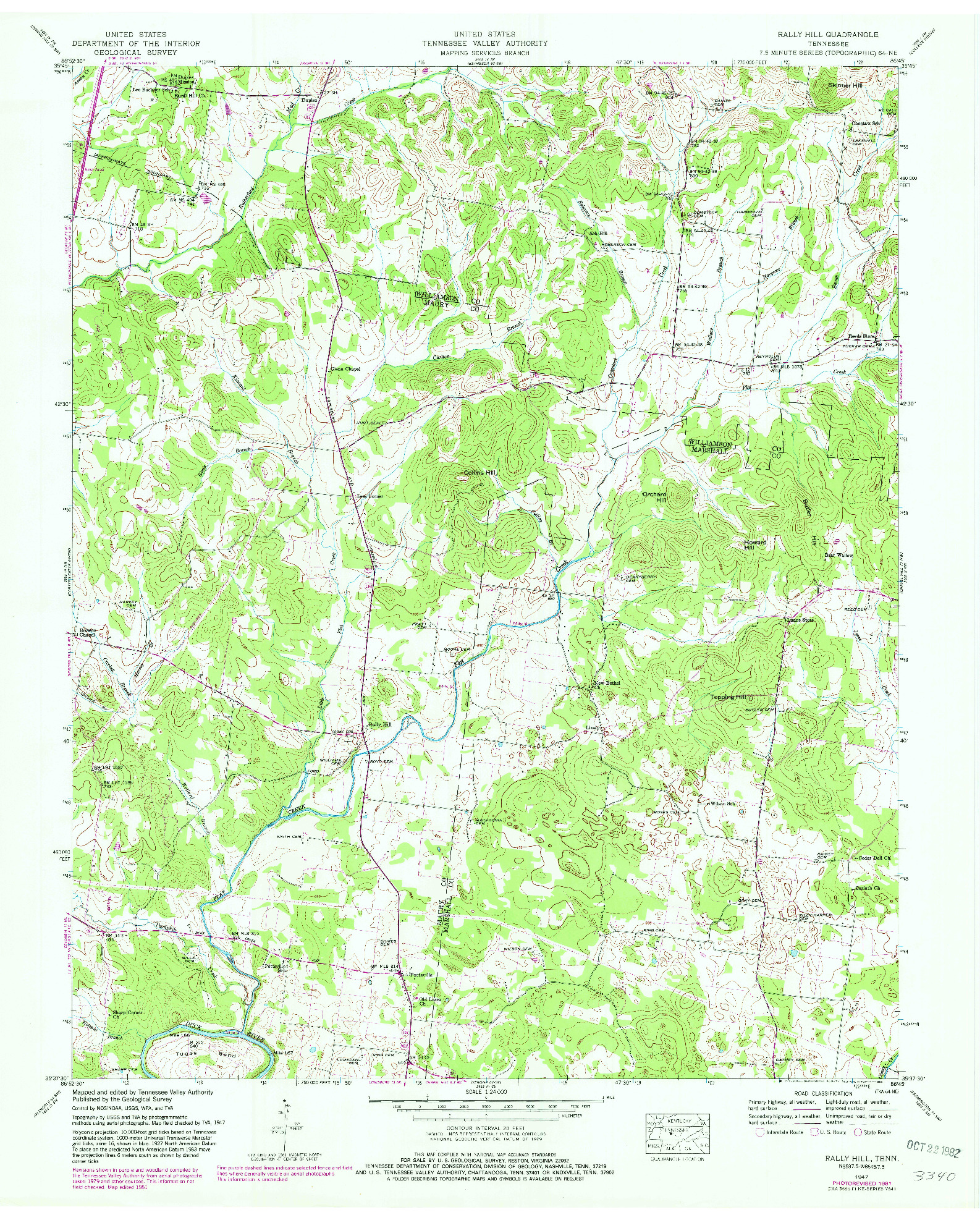 USGS 1:24000-SCALE QUADRANGLE FOR RALLY HILL, TN 1947