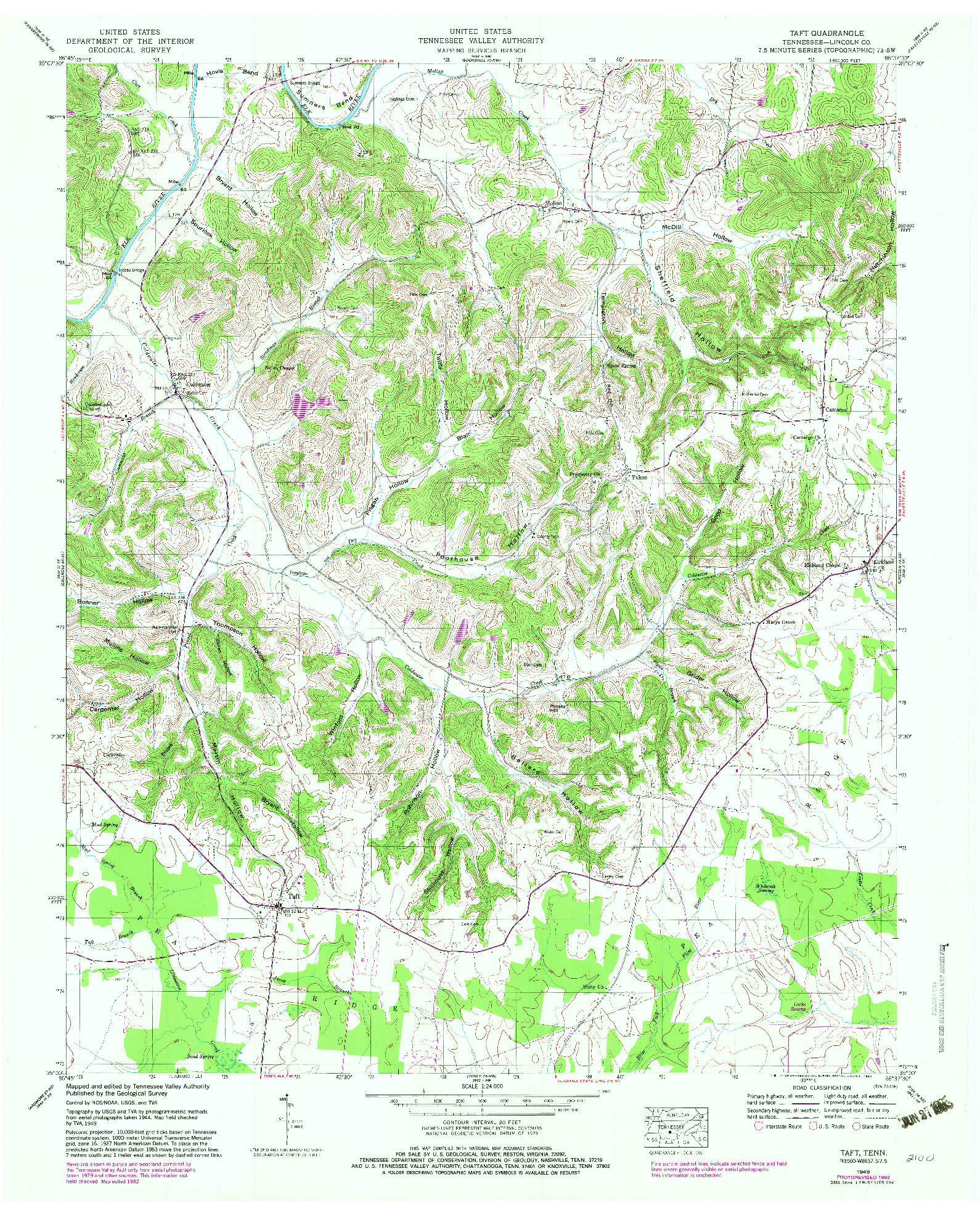 USGS 1:24000-SCALE QUADRANGLE FOR TAFT, TN 1949