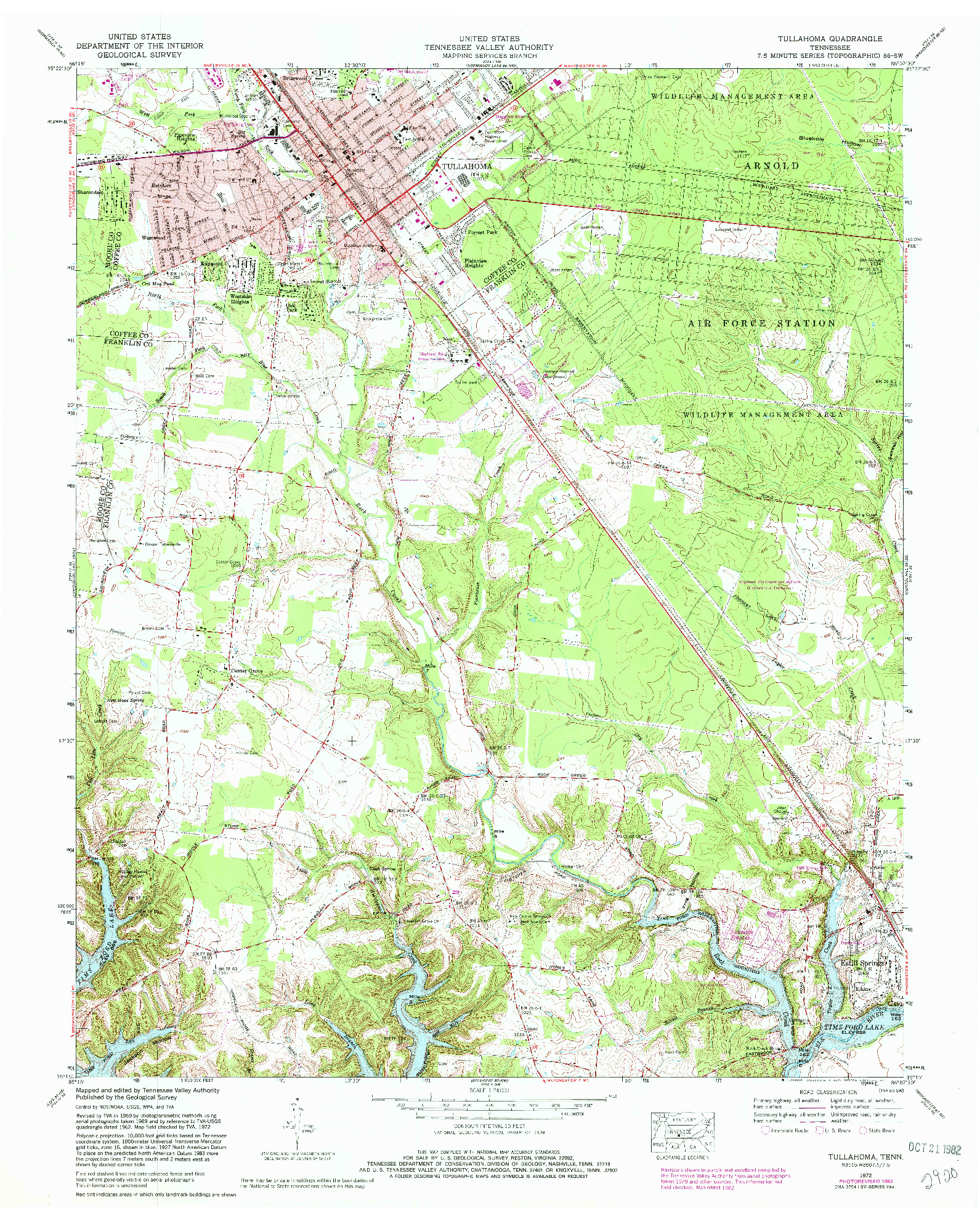 USGS 1:24000-SCALE QUADRANGLE FOR TULLAHOMA, TN 1972