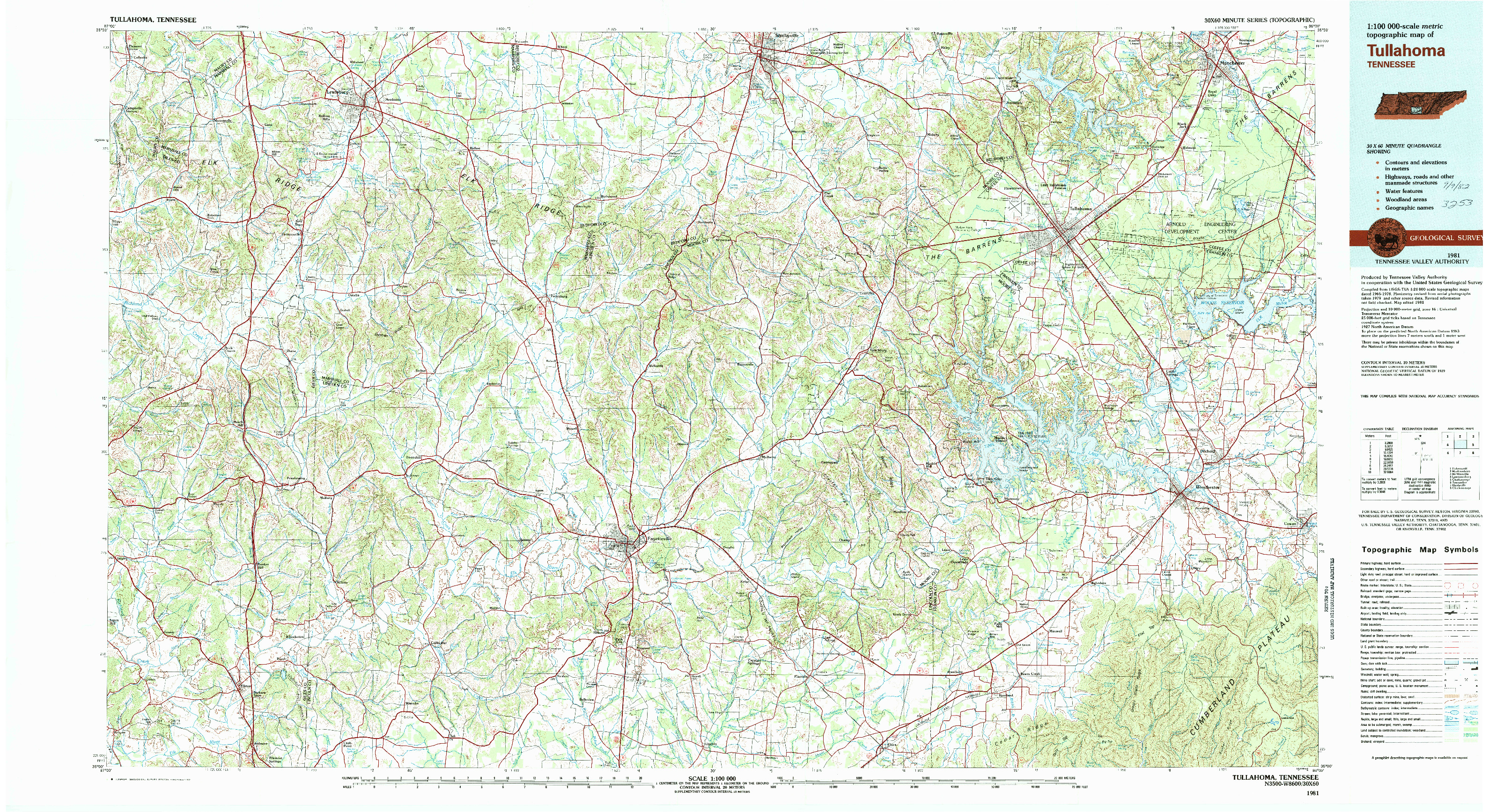 USGS 1:100000-SCALE QUADRANGLE FOR TULLAHOMA, TN 1981