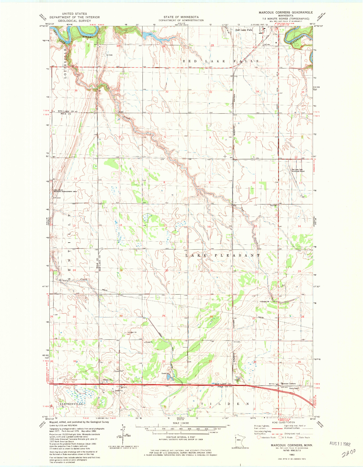 USGS 1:24000-SCALE QUADRANGLE FOR MARCOUX CORNERS, MN 1982