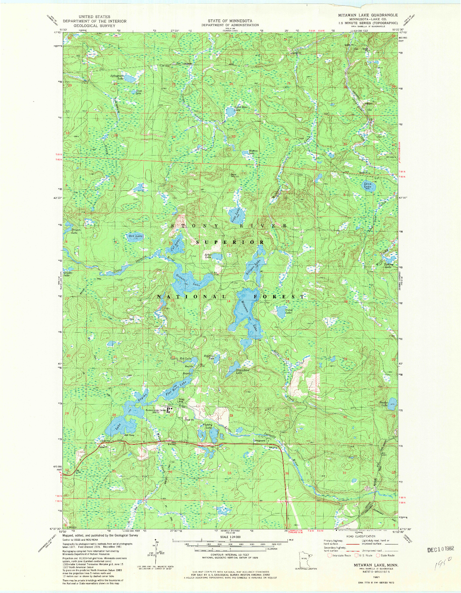 USGS 1:24000-SCALE QUADRANGLE FOR MITAWAN LAKE, MN 1981