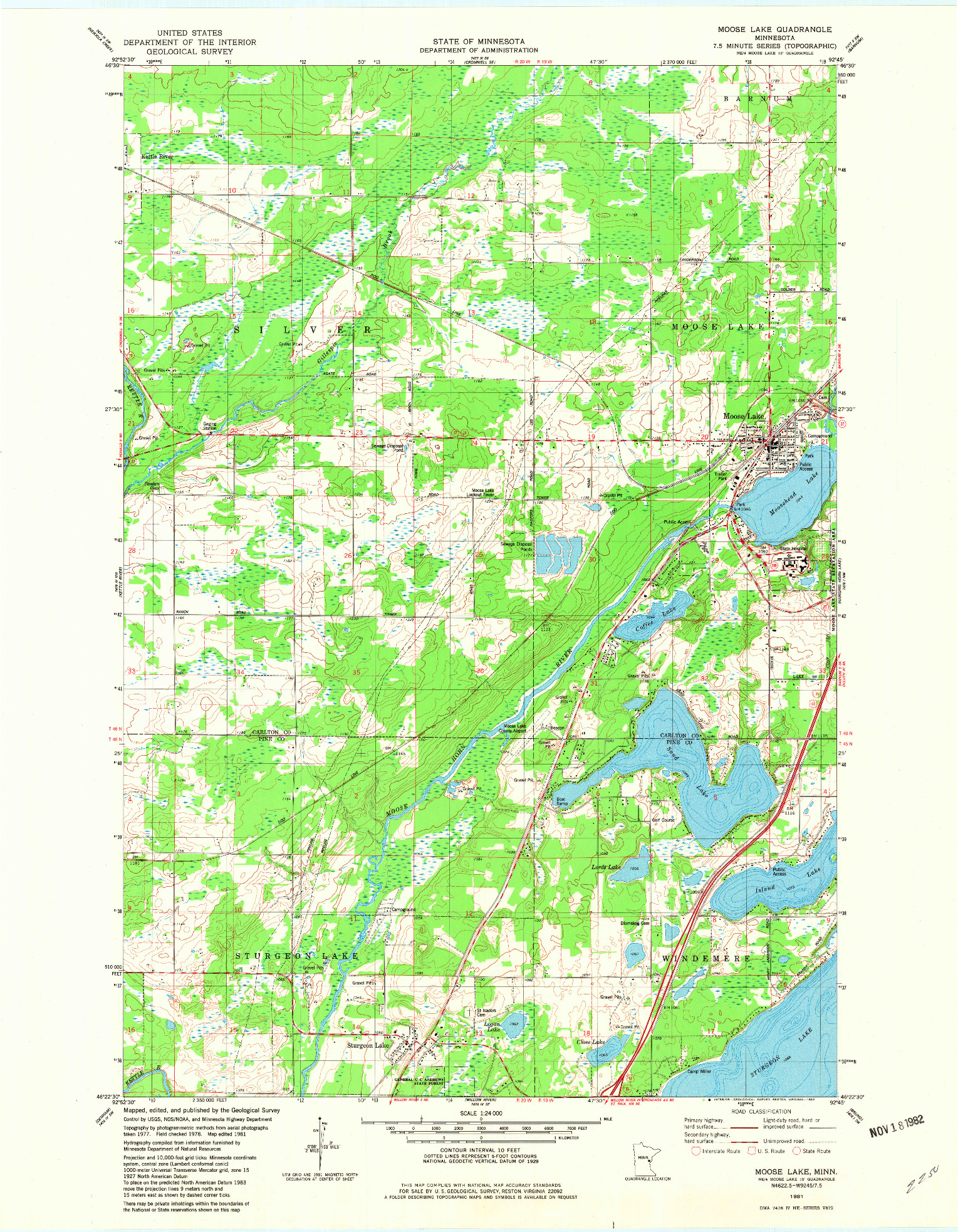 USGS 1:24000-SCALE QUADRANGLE FOR MOOSE LAKE, MN 1981