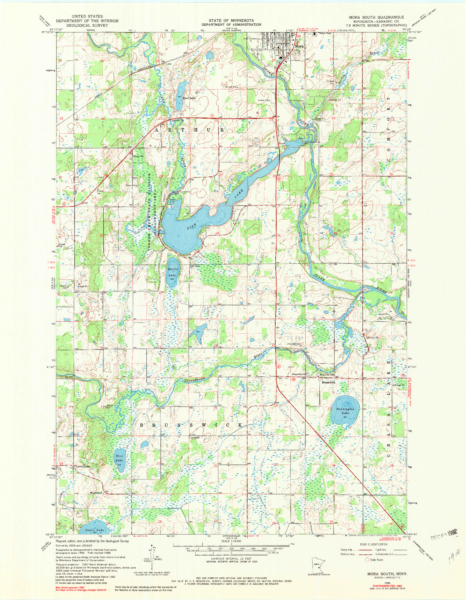 USGS 1:24000-SCALE QUADRANGLE FOR MORA SOUTH, MN 1968