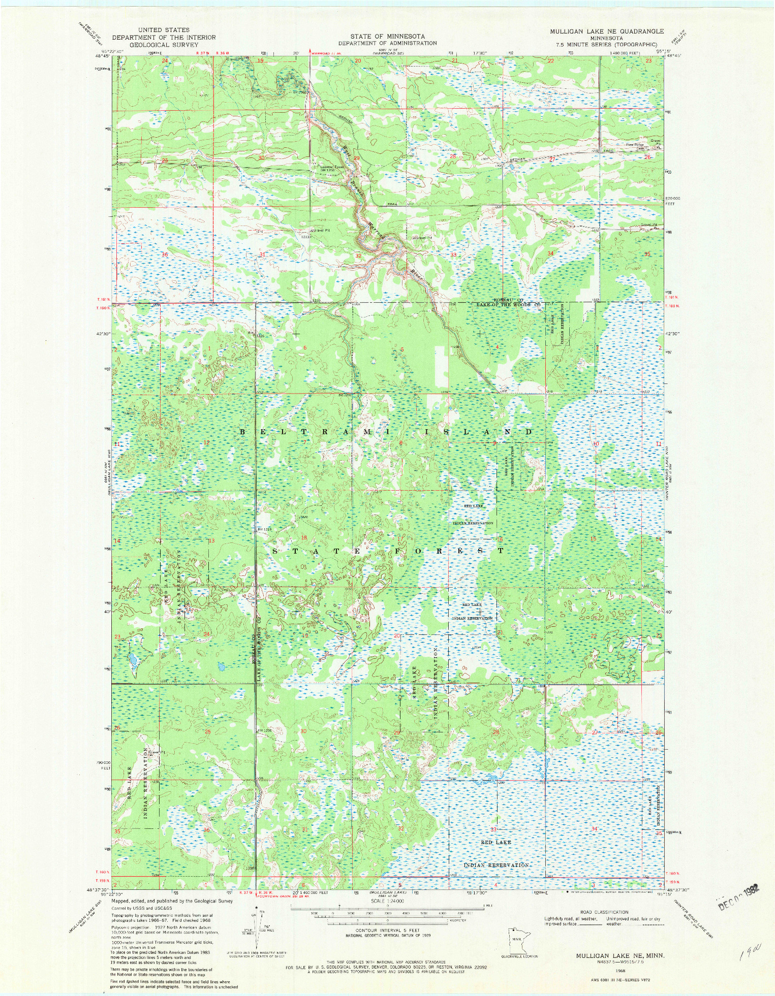 USGS 1:24000-SCALE QUADRANGLE FOR MULLIGAN LAKE NE, MN 1968