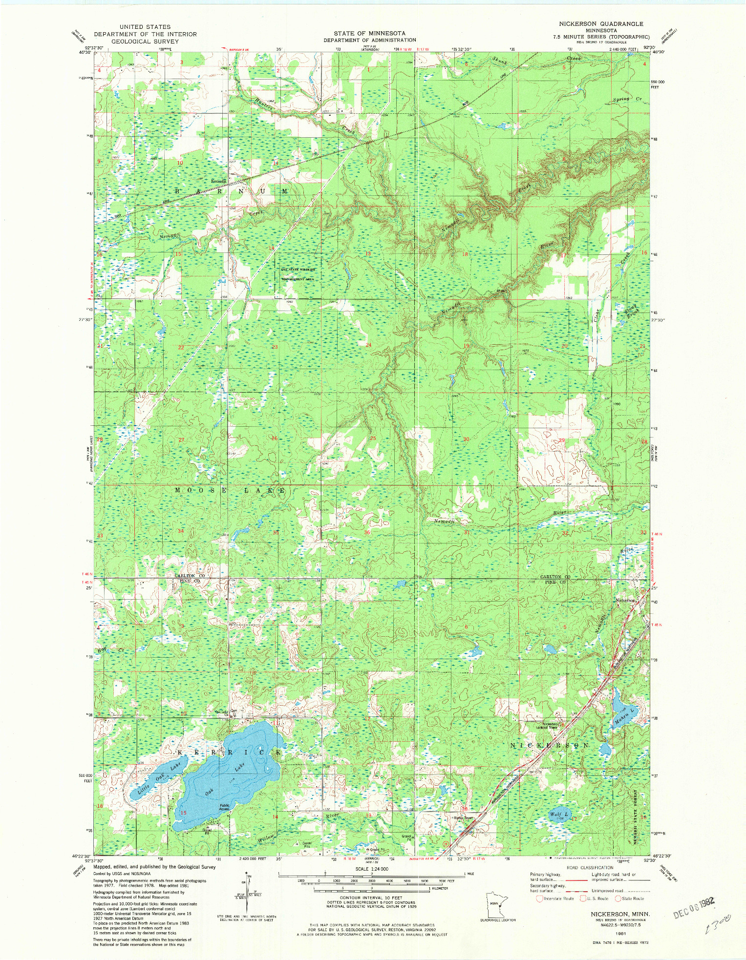 USGS 1:24000-SCALE QUADRANGLE FOR NICKERSON, MN 1981
