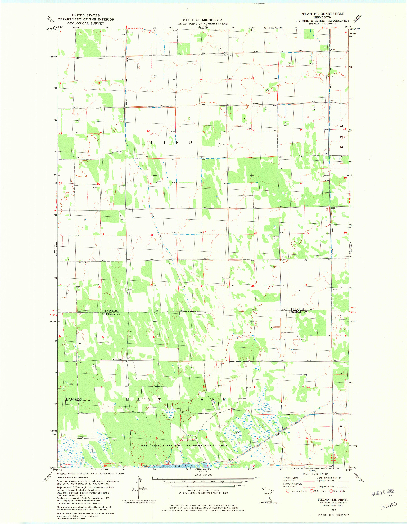 USGS 1:24000-SCALE QUADRANGLE FOR PELAN SE, MN 1982