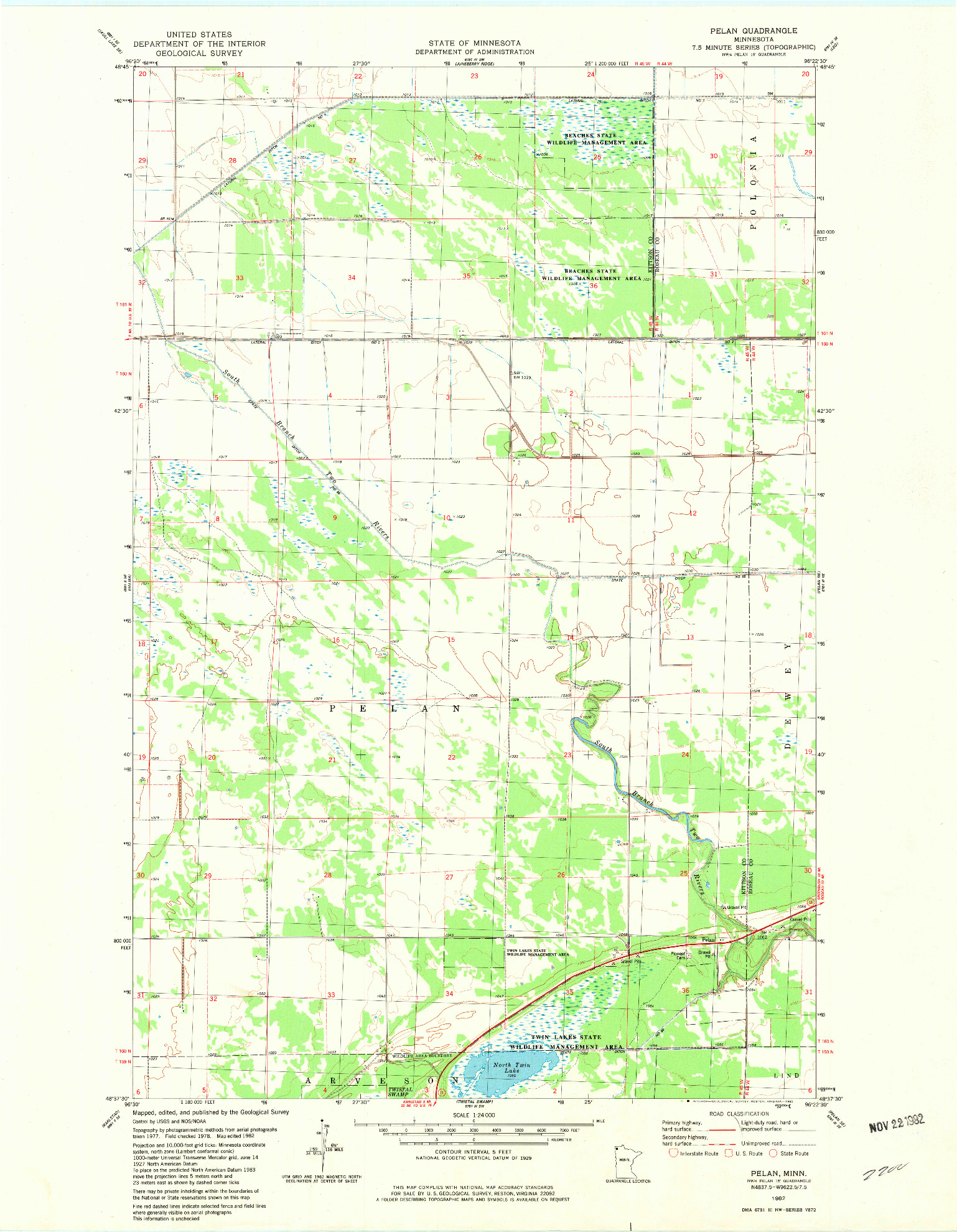 USGS 1:24000-SCALE QUADRANGLE FOR PELAN, MN 1982