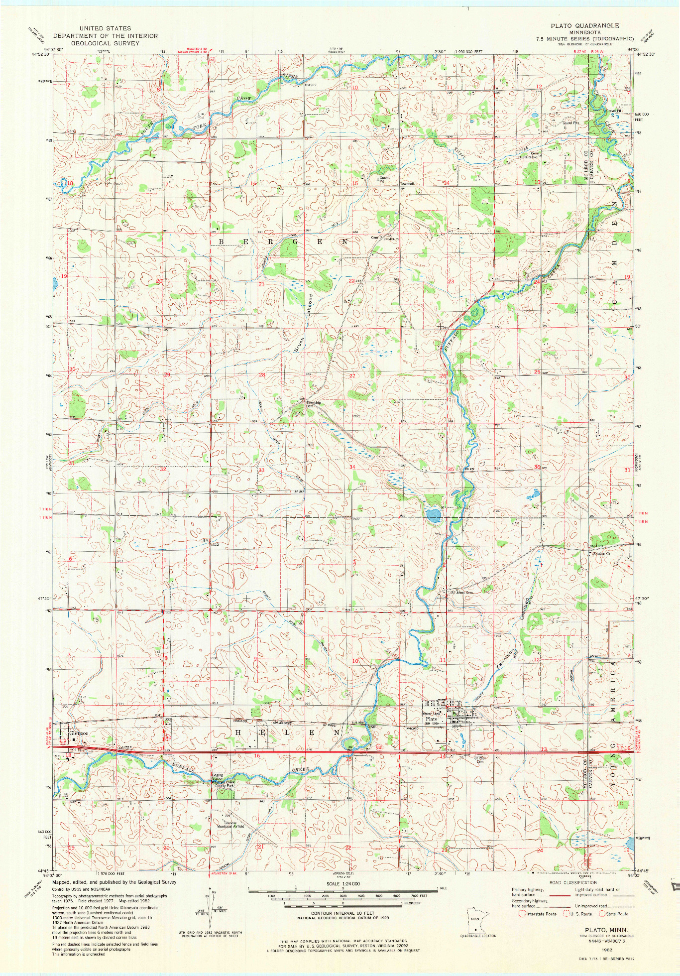 USGS 1:24000-SCALE QUADRANGLE FOR PLATO, MN 1982