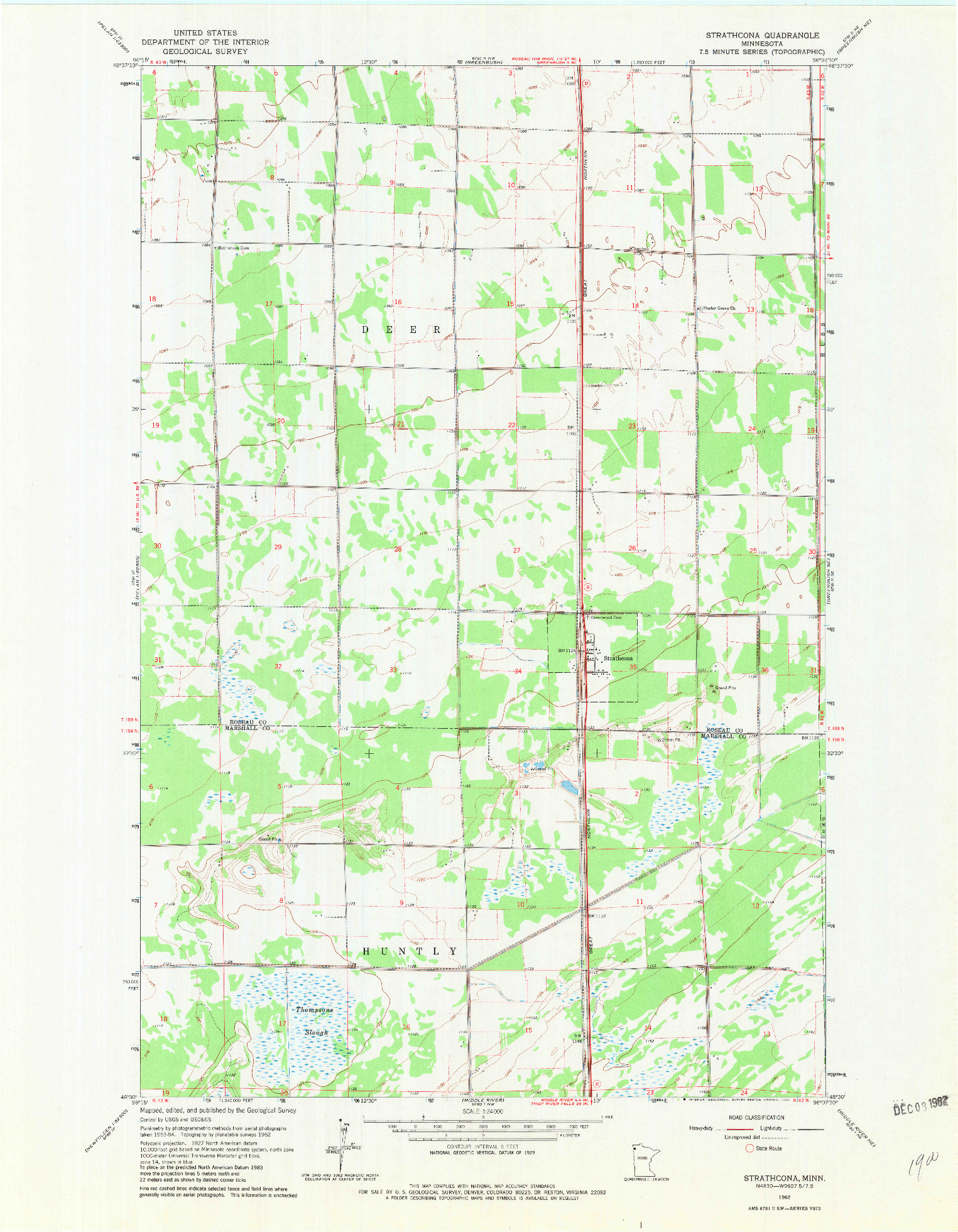 USGS 1:24000-SCALE QUADRANGLE FOR STRATHCONA, MN 1962