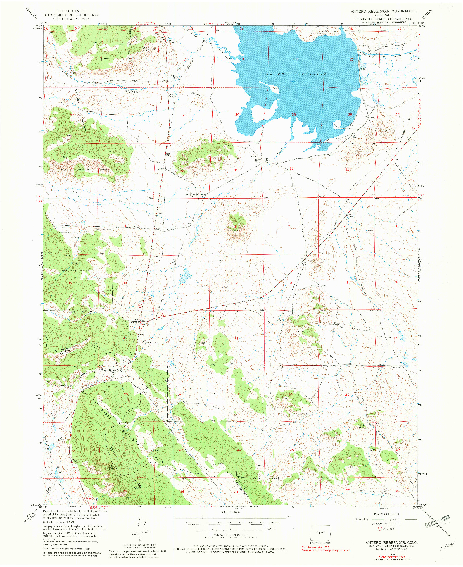 USGS 1:24000-SCALE QUADRANGLE FOR ANTERO RESERVOIR, CO 1956