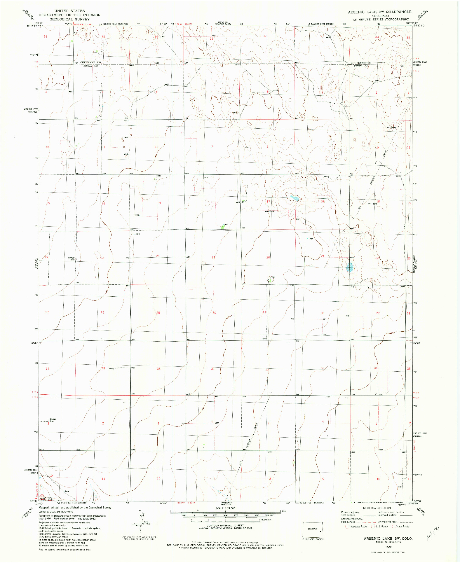 USGS 1:24000-SCALE QUADRANGLE FOR ARSENIC LAKE SW, CO 1982
