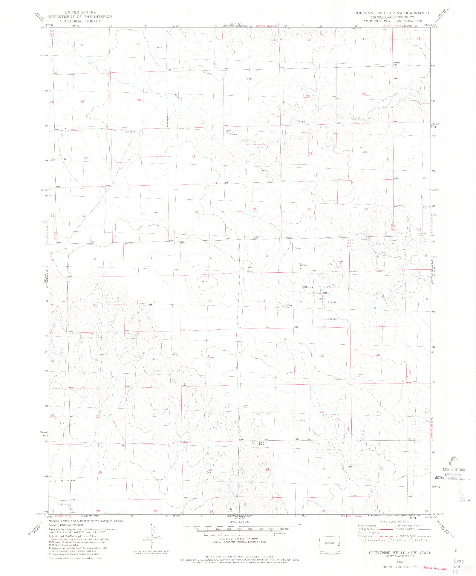USGS 1:24000-SCALE QUADRANGLE FOR CHEYENNE WELLS 3 NW, CO 1982