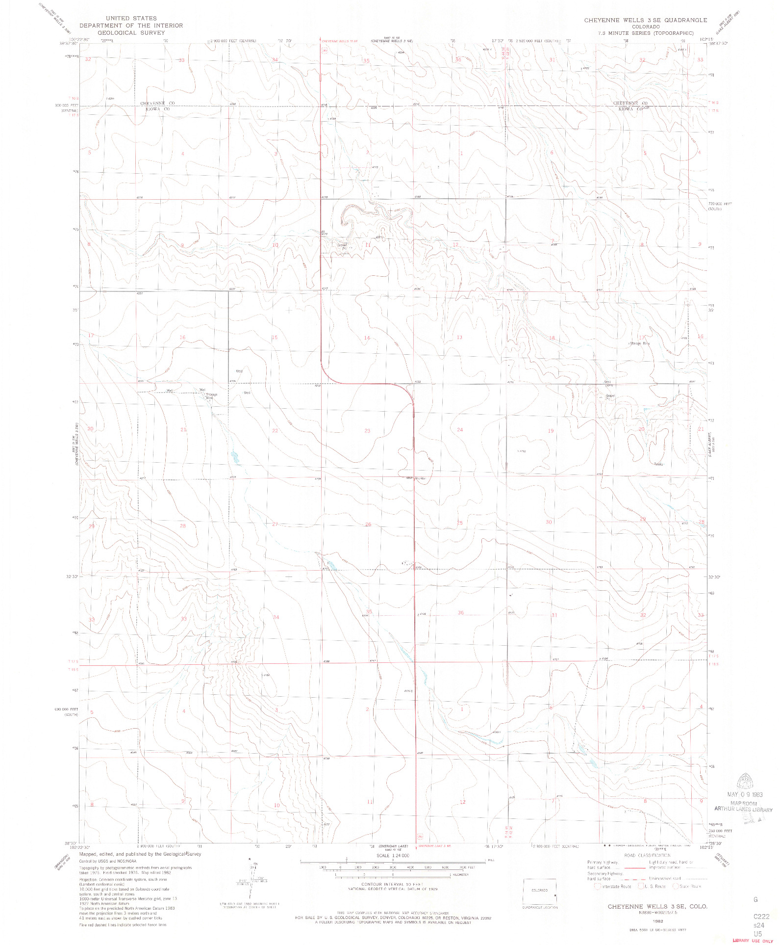 USGS 1:24000-SCALE QUADRANGLE FOR CHEYENNE WELLS 3 SE, CO 1982