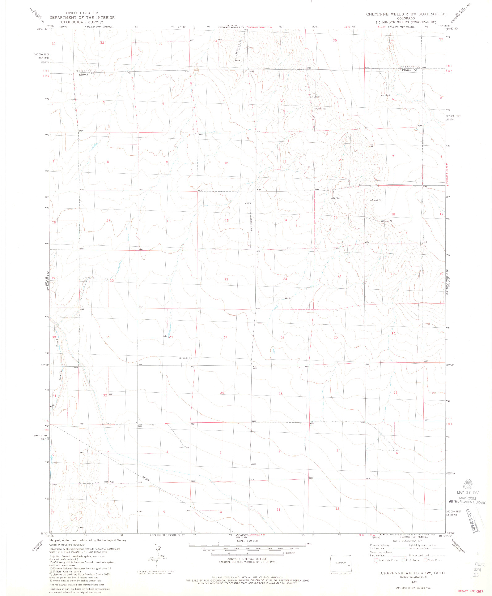 USGS 1:24000-SCALE QUADRANGLE FOR CHEYENNE WELLS 3 SW, CO 1982