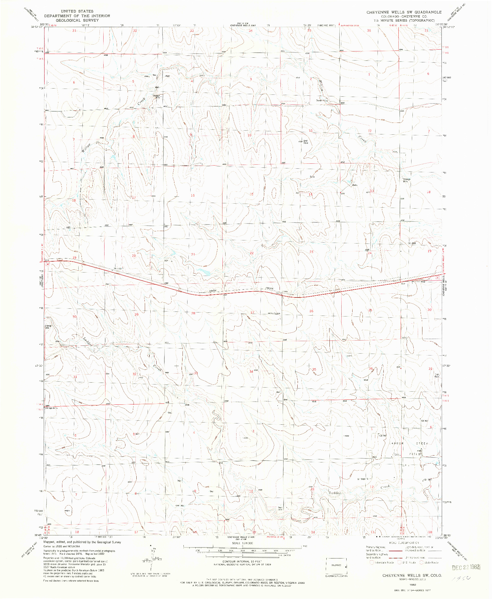 USGS 1:24000-SCALE QUADRANGLE FOR CHEYENNE WELLS SW, CO 1982