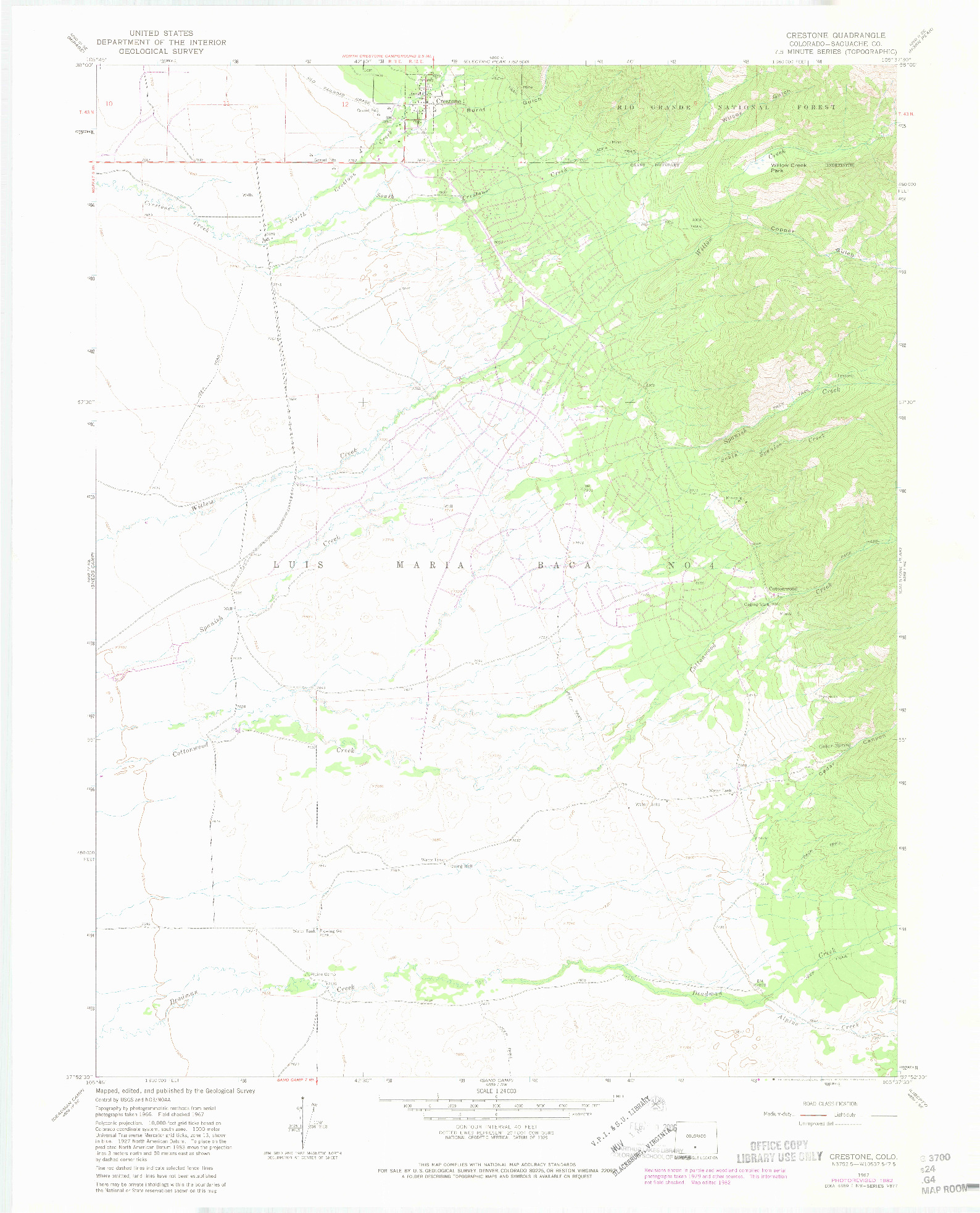 USGS 1:24000-SCALE QUADRANGLE FOR CRESTONE, CO 1967