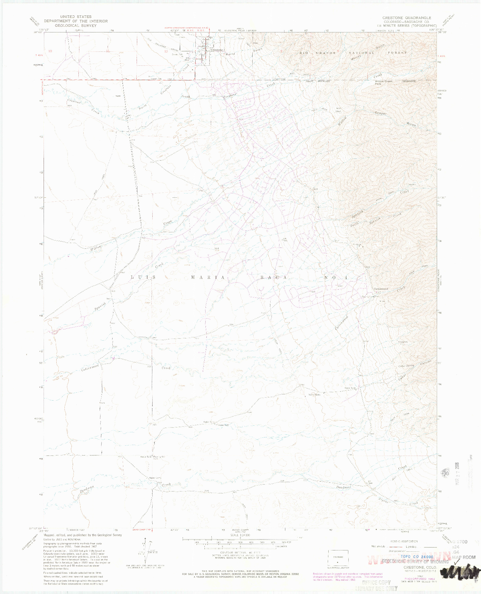 USGS 1:24000-SCALE QUADRANGLE FOR CRESTONE, CO 1967