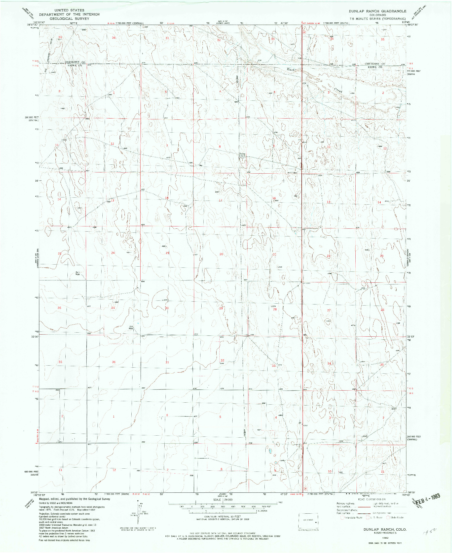USGS 1:24000-SCALE QUADRANGLE FOR DUNLAP RANCH, CO 1982