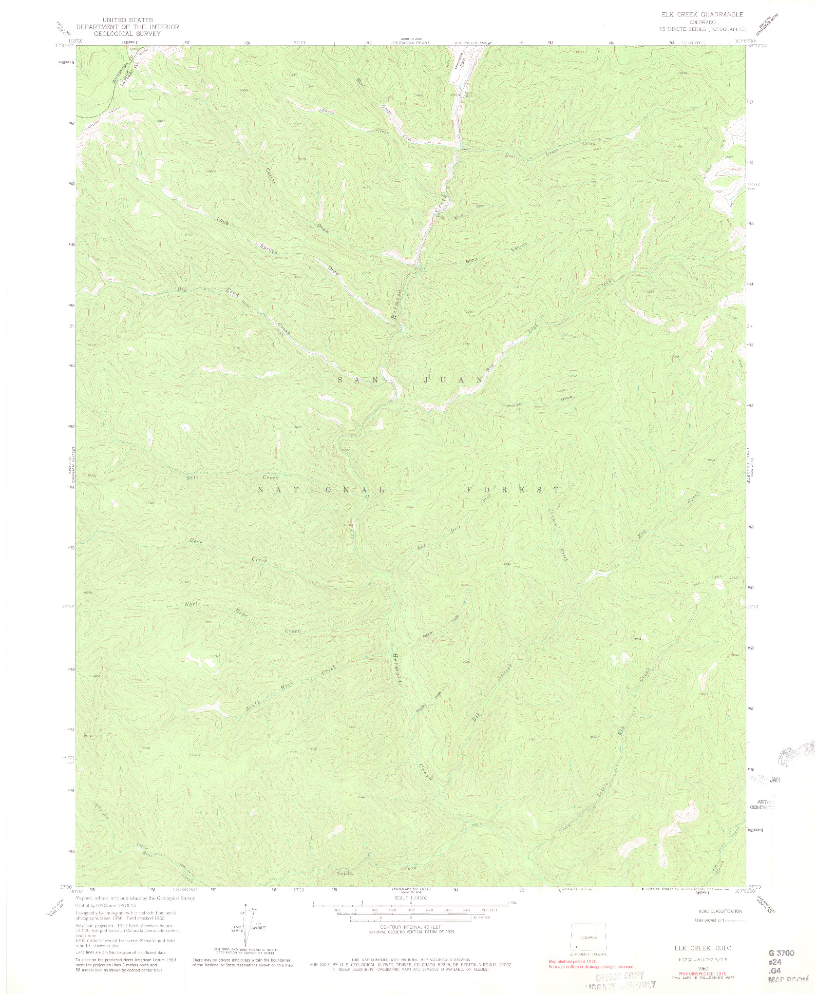 USGS 1:24000-SCALE QUADRANGLE FOR ELK CREEK, CO 1960